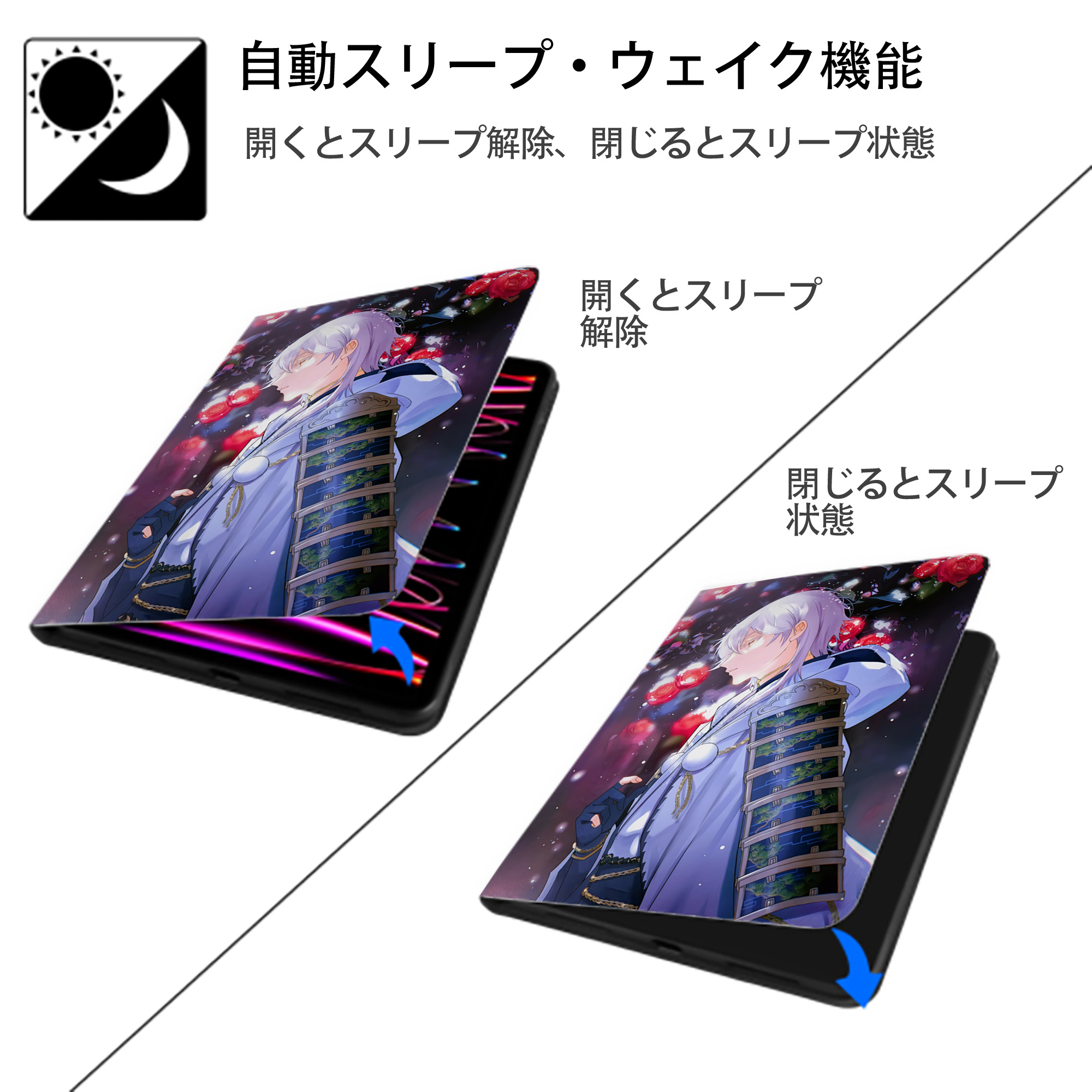 刀剣乱舞 Touken Ranbu IPad ケース ペン収納付き 三つ折りスタンド PUレザー×シリコン 対応機種9.5/10.5/10.9インチ