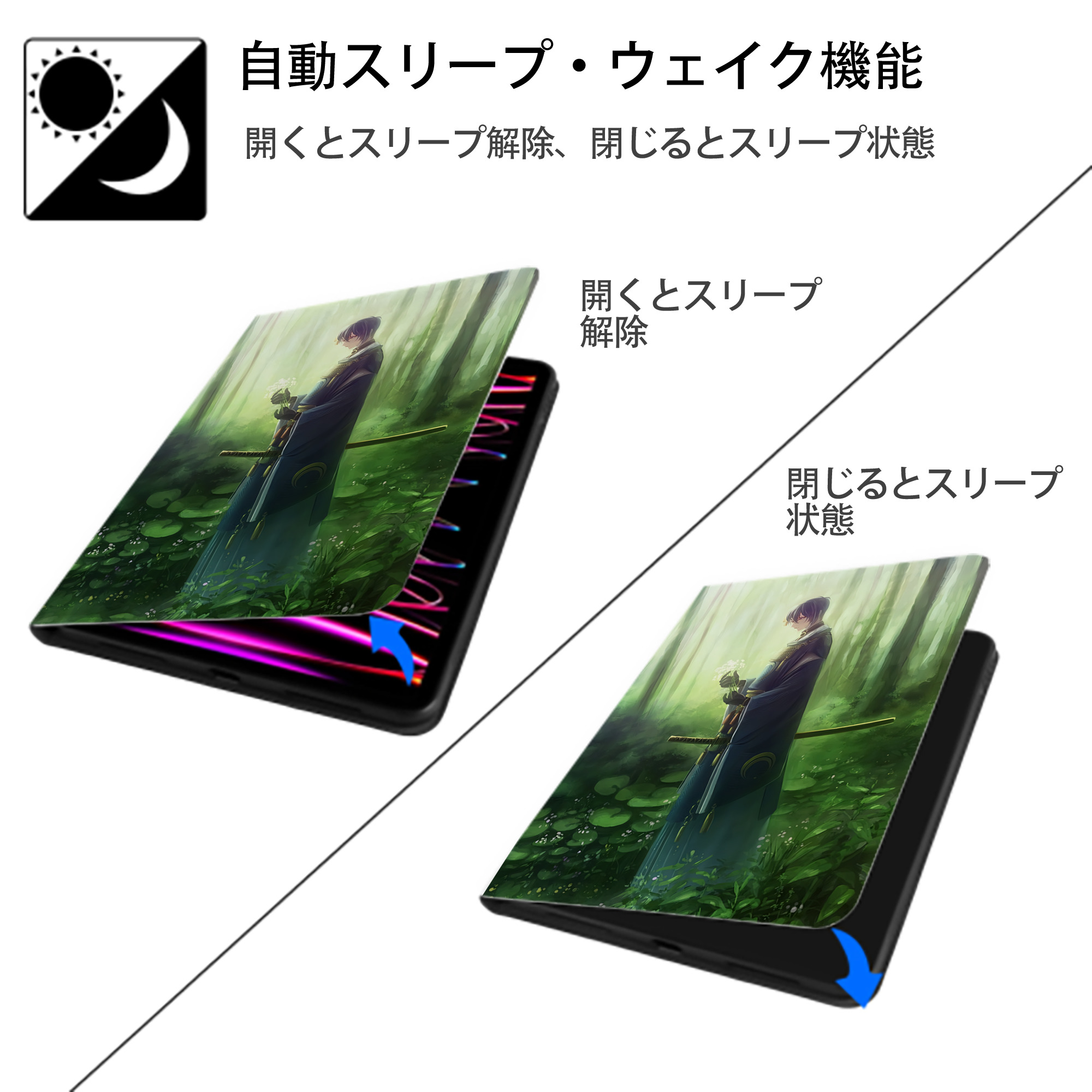 刀剣乱舞 Touken Ranbu IPad ケース ペン収納付き 三つ折りスタンド PUレザー×シリコン 対応機種9.5/10.5/10.9インチ