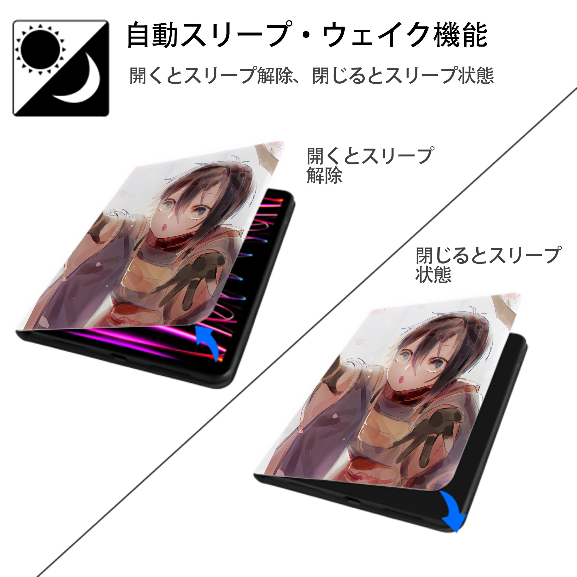 刀剣乱舞 Touken Ranbu IPad ケース ペン収納付き 三つ折りスタンド PUレザー×シリコン 対応機種9.5/10.5/10.9インチ