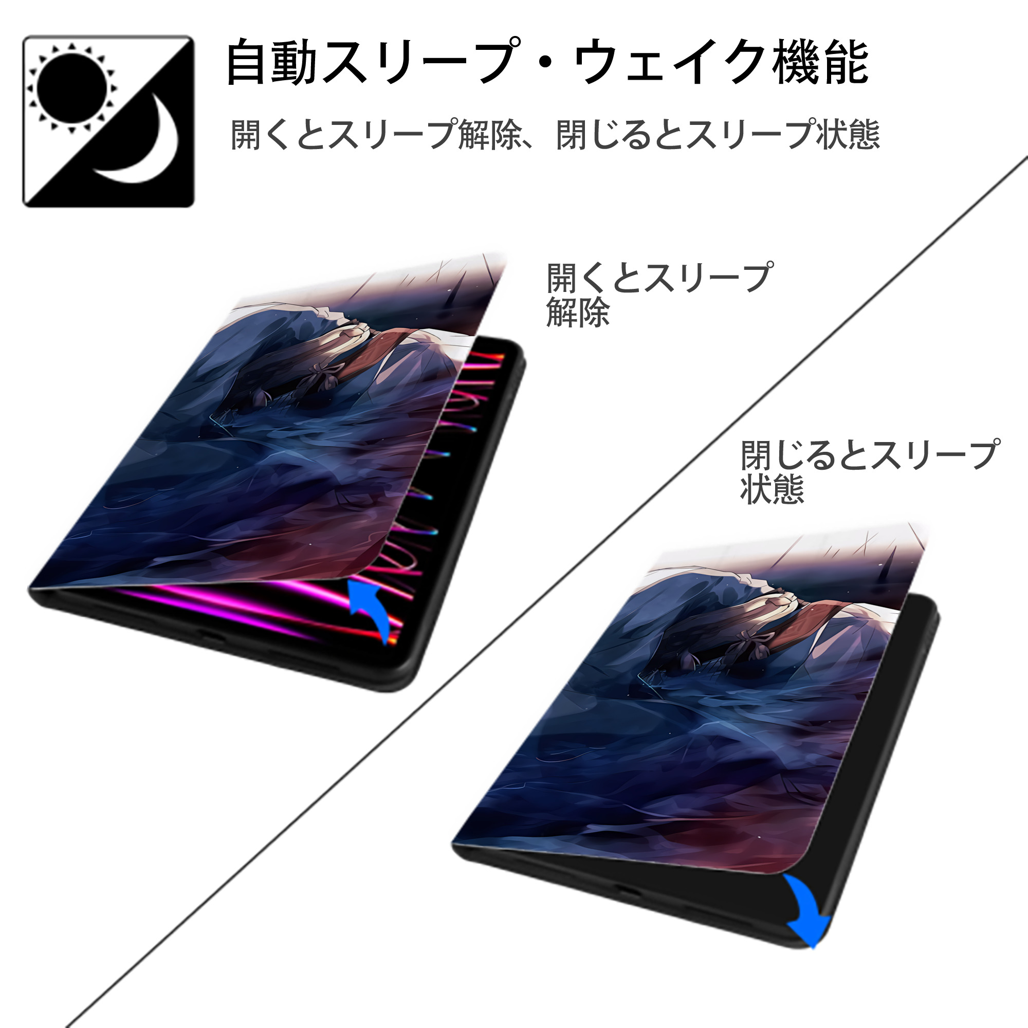 刀剣乱舞 Touken Ranbu IPad ケース ブック型 PUレザー TPU 耐衝撃 軽量 薄型 ペン収納なし 全面保護 IPad 各モデル対応