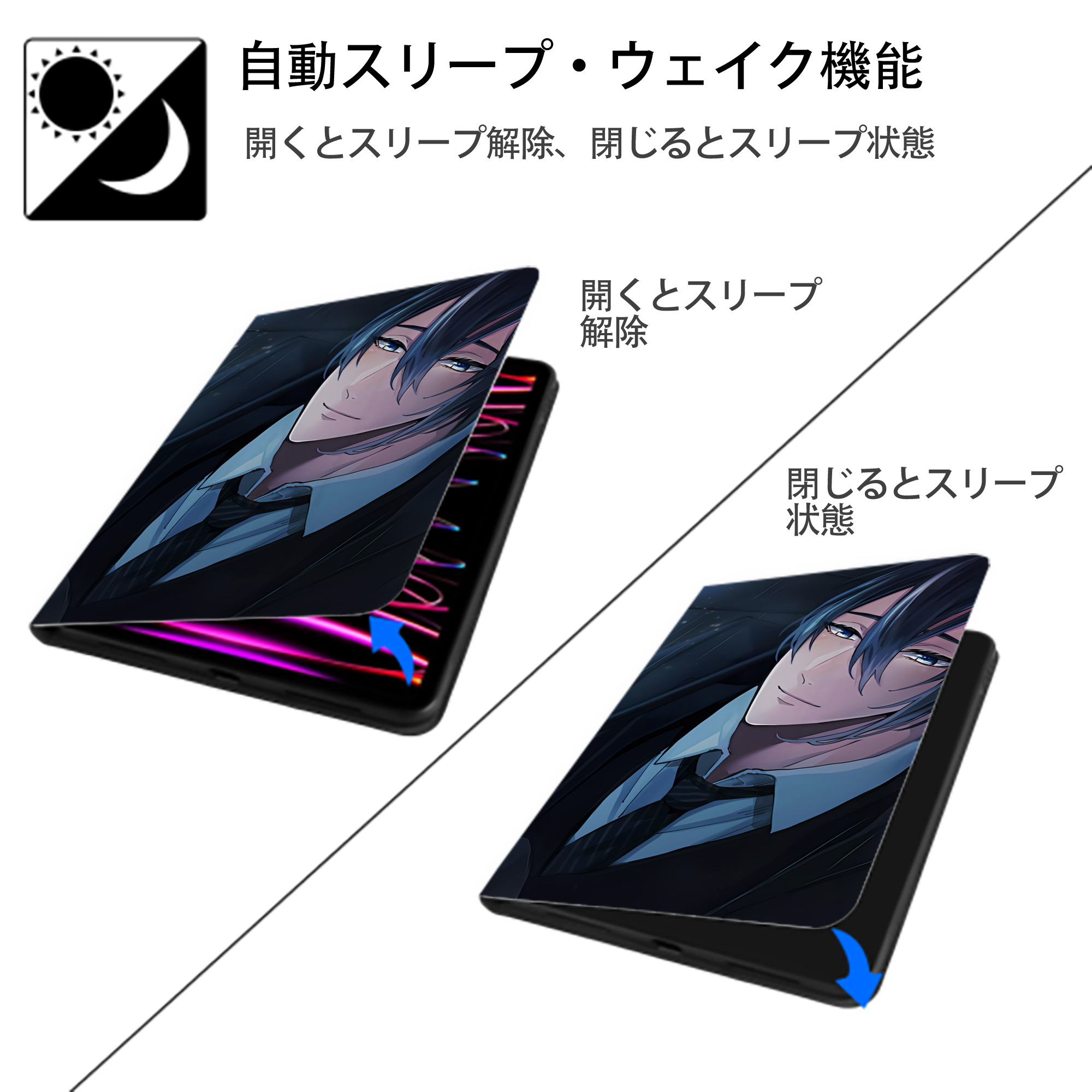 刀剣乱舞 Touken Ranbu IPad ケース ブック型 PUレザー TPU 耐衝撃 軽量 薄型 ペン収納なし 全面保護 IPad 各モデル対応
