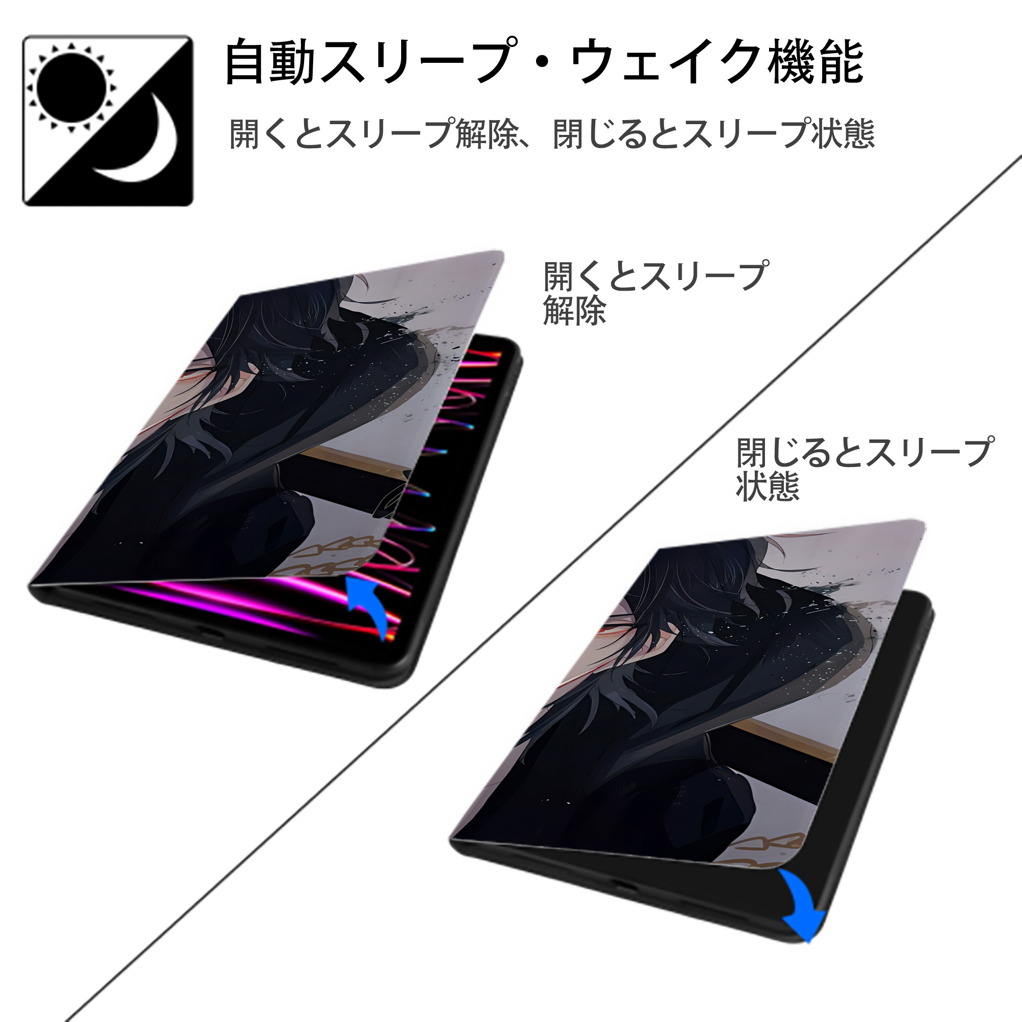 刀剣乱舞 Touken Ranbu IPad ケース ブック型 PUレザー TPU 耐衝撃 軽量 薄型 ペン収納なし 全面保護 IPad 各モデル対応