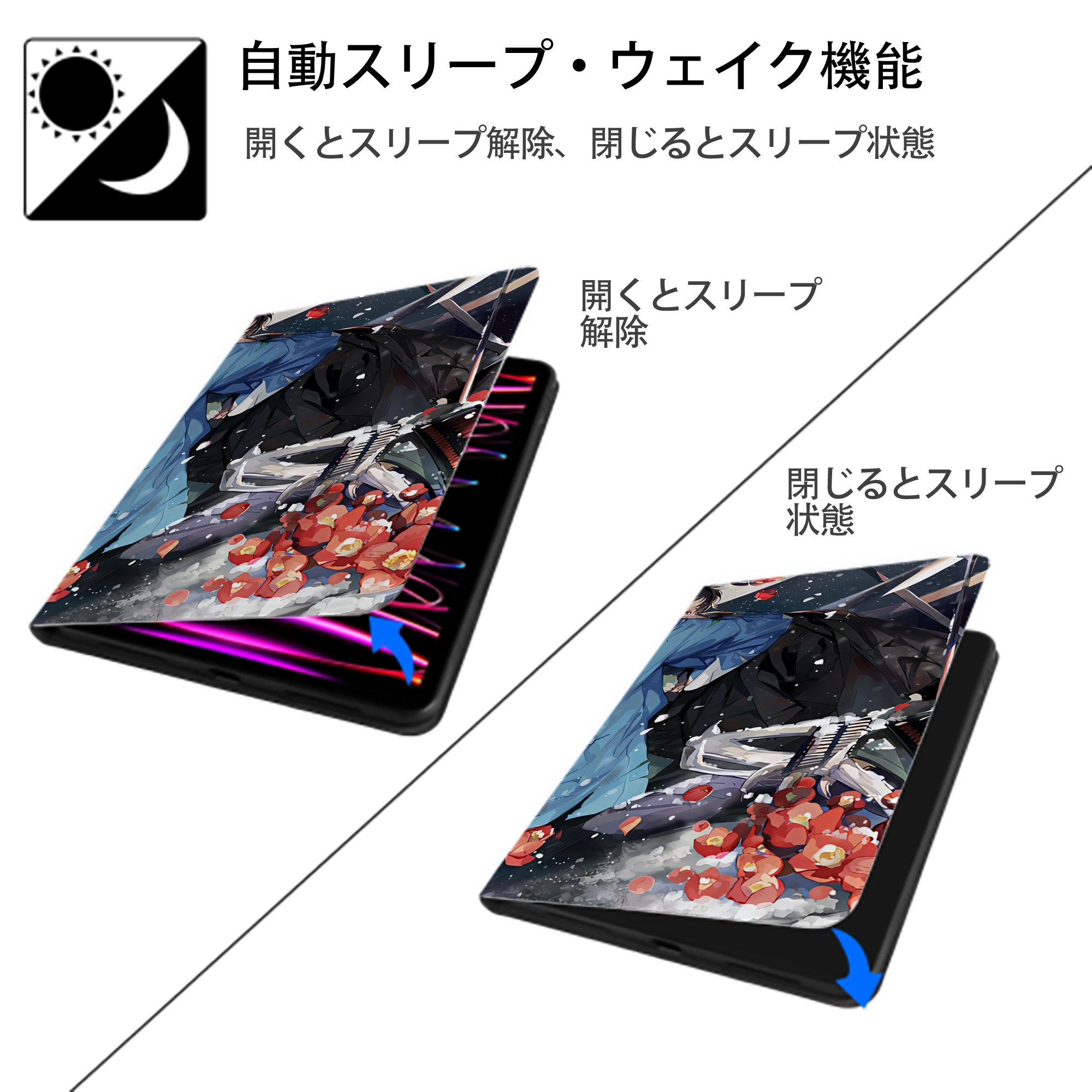 刀剣乱舞 Touken Ranbu IPad ケース ブック型 PUレザー TPU 耐衝撃 軽量 薄型 ペン収納なし 全面保護 IPad 各モデル対応