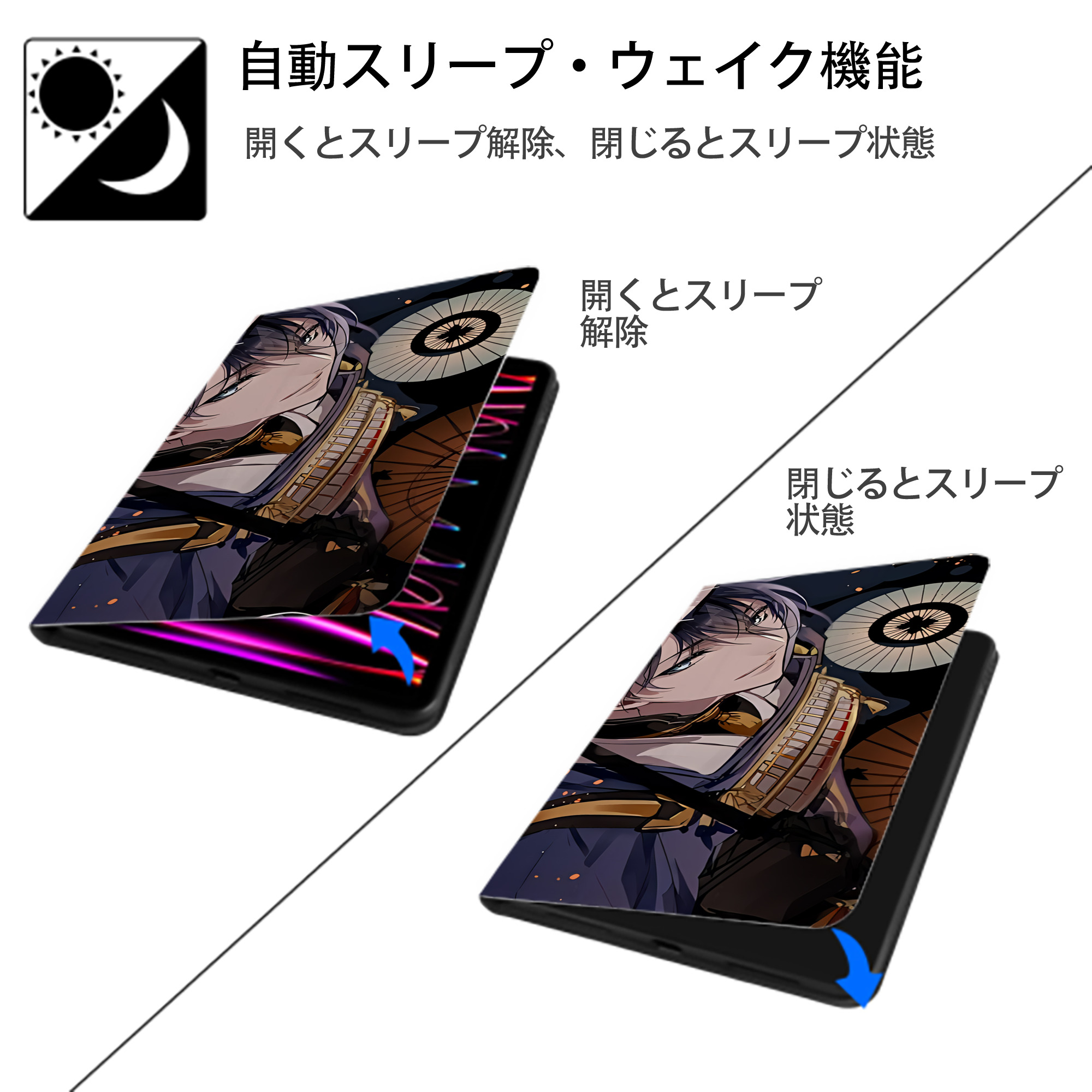 刀剣乱舞 Touken Ranbu IPad ケース ブック型 PUレザー TPU 耐衝撃 軽量 薄型 ペン収納なし 全面保護 IPad 各モデル対応