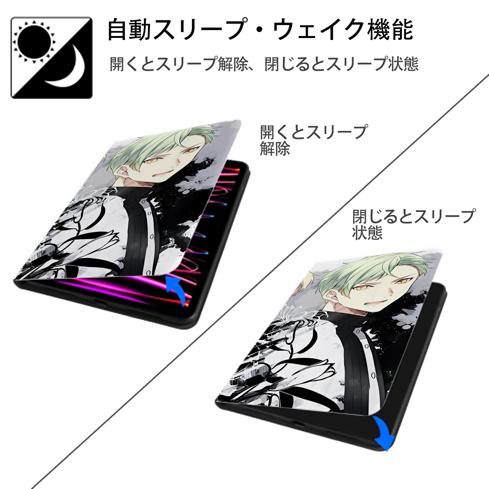 刀剣乱舞 Touken Ranbu IPad ケース ブック型 PUレザー TPU 耐衝撃 軽量 薄型 ペン収納なし 全面保護 IPad 各モデル対応