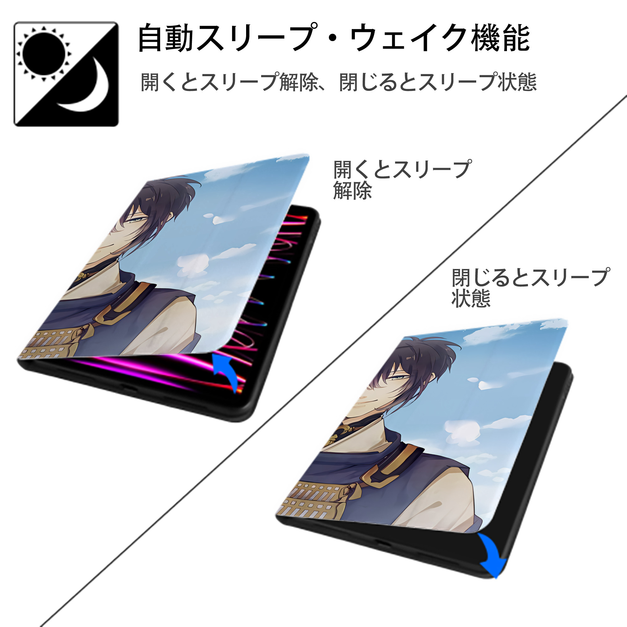 刀剣乱舞 Touken Ranbu IPad ケース ブック型 PUレザー TPU 耐衝撃 軽量 薄型 ペン収納なし 全面保護 IPad 各モデル対応