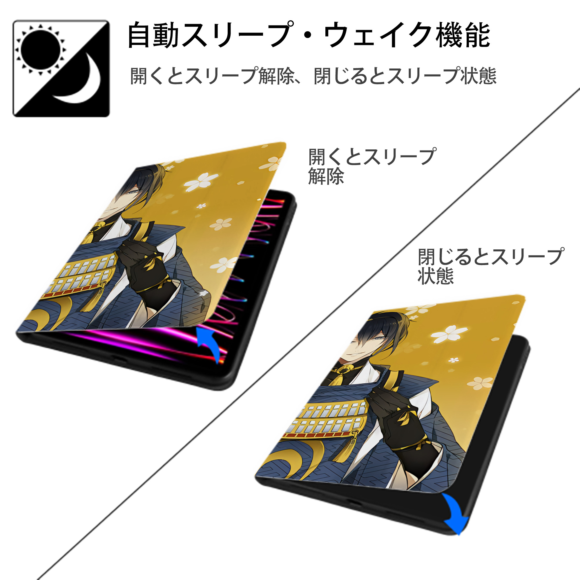 刀剣乱舞 Touken Ranbu IPad ケース ブック型 PUレザー TPU 耐衝撃 軽量 薄型 ペン収納なし 全面保護 IPad 各モデル対応