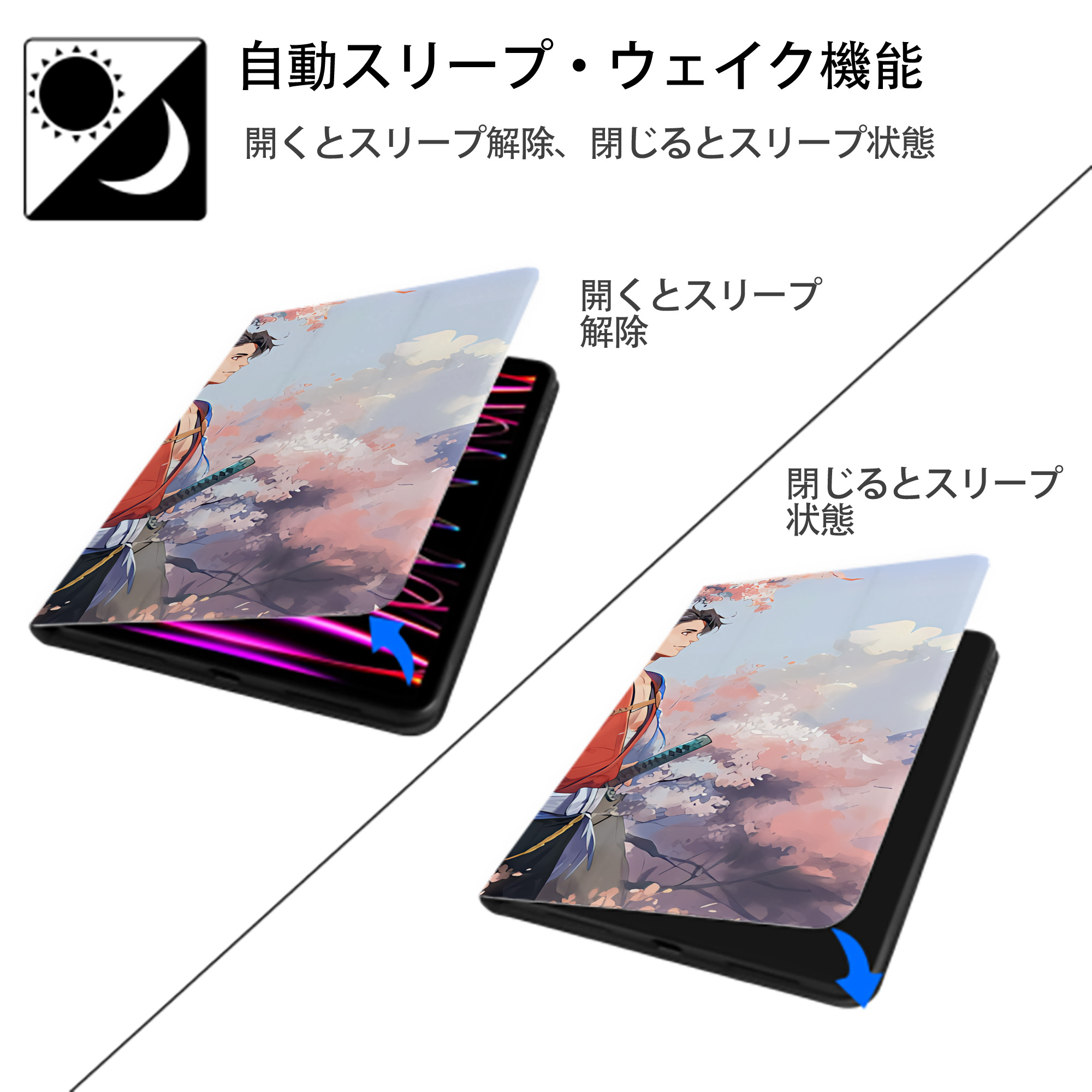 刀剣乱舞 Touken Ranbu IPad ケース ブック型 PUレザー TPU 耐衝撃 軽量 薄型 ペン収納なし 全面保護 IPad 各モデル対応