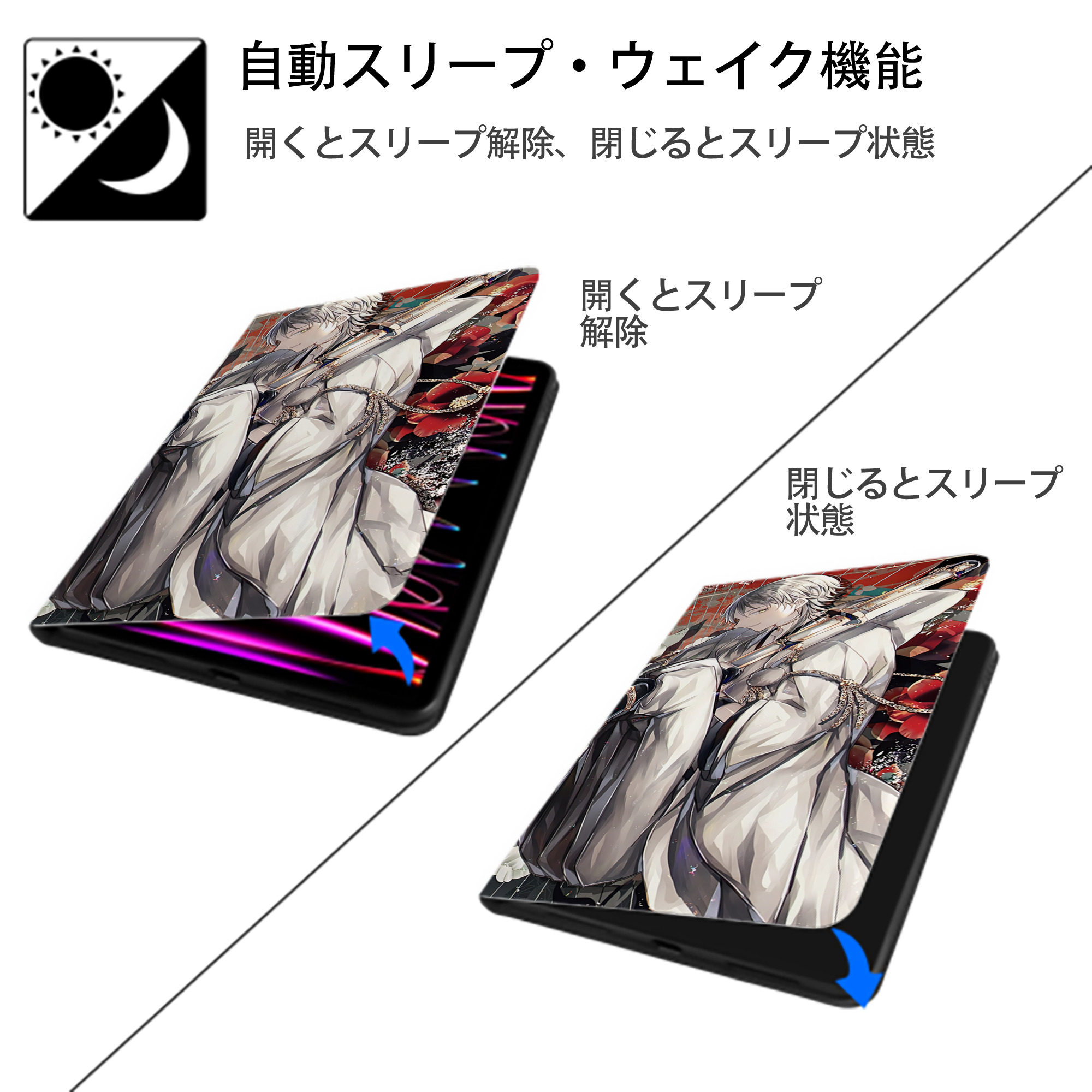 刀剣乱舞 Touken Ranbu IPad ケース ブック型 PUレザー TPU 耐衝撃 軽量 薄型 ペン収納なし 全面保護 IPad 各モデル対応