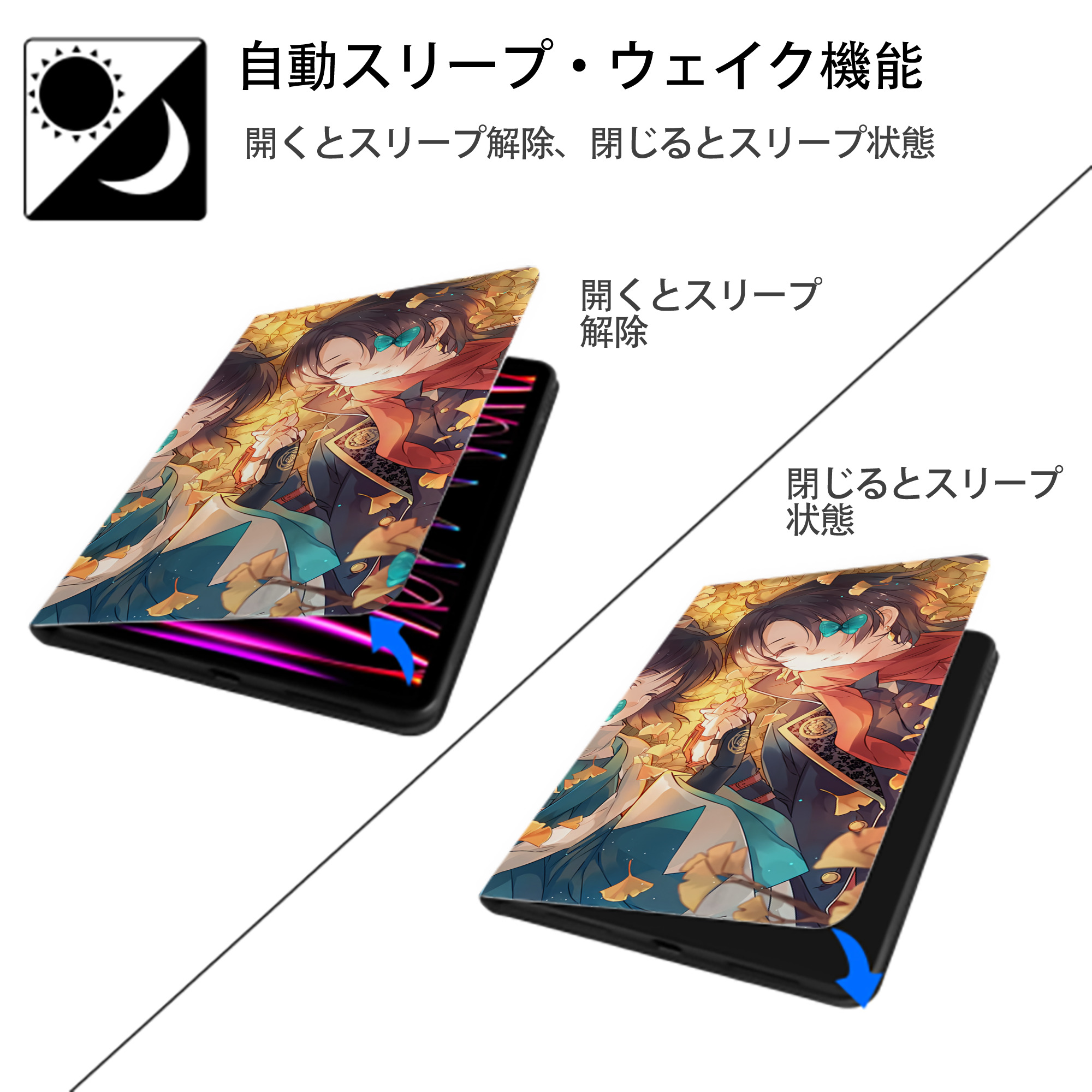 刀剣乱舞 Touken Ranbu IPad ケース ブック型 PUレザー TPU 耐衝撃 軽量 薄型 ペン収納なし 全面保護 IPad 各モデル対応