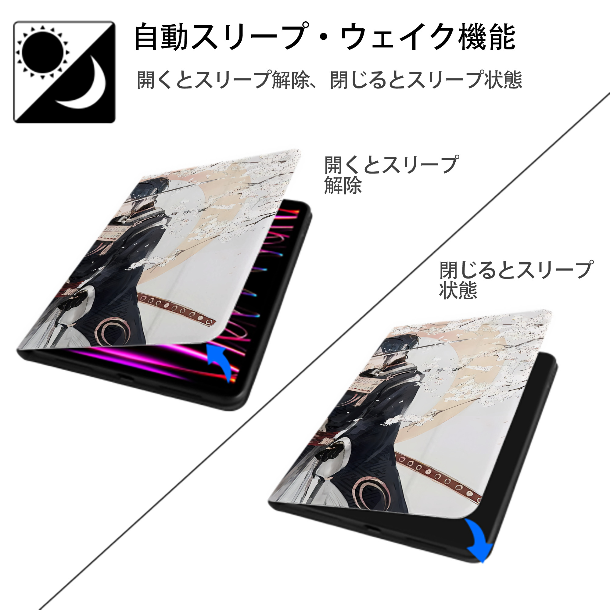 刀剣乱舞 Touken Ranbu IPad ケース ブック型 PUレザー TPU 耐衝撃 軽量 薄型 ペン収納なし 全面保護 IPad 各モデル対応