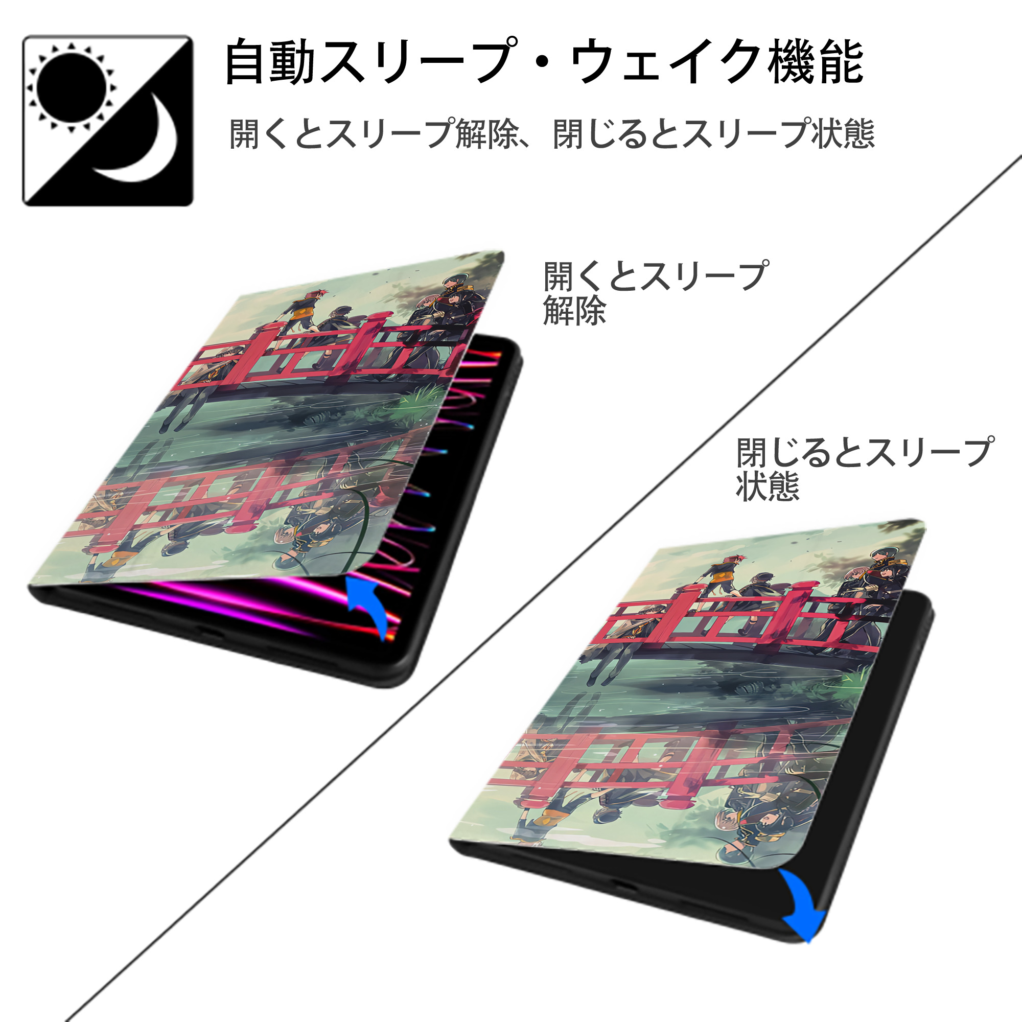 刀剣乱舞 Touken Ranbu IPad ケース ブック型 PUレザー TPU 耐衝撃 軽量 薄型 ペン収納なし 全面保護 IPad 各モデル対応