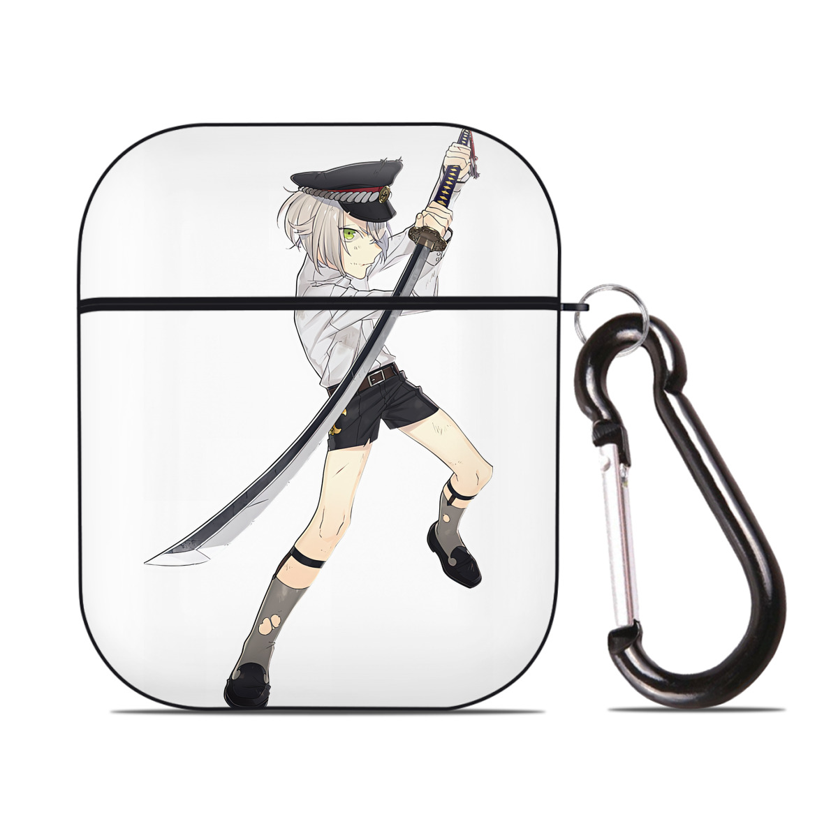 （画像用） 刀剣乱舞 Touken Ranbu AirPods 第2世代保護ケース ハードシェル ブラック 耐衝撃・防指紋・カラビナ付き