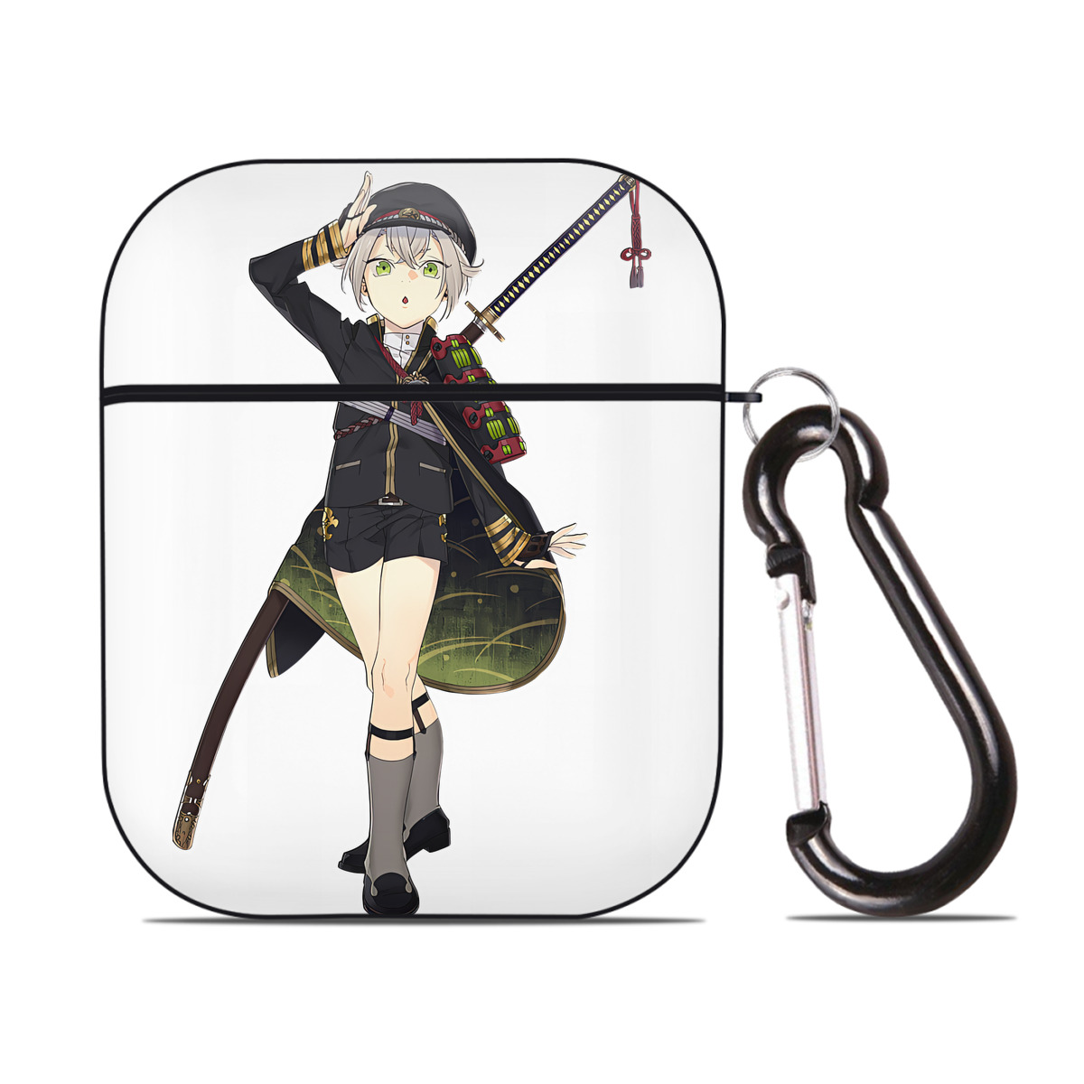 （画像用） 刀剣乱舞 Touken Ranbu AirPods 第2世代保護ケース ハードシェル ブラック 耐衝撃・防指紋・カラビナ付き