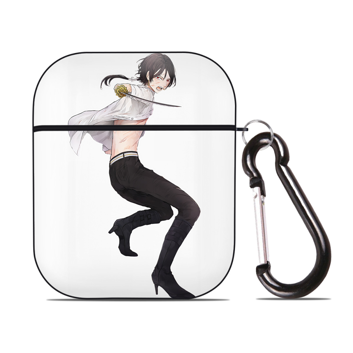 （画像用） 刀剣乱舞 Touken Ranbu AirPods 第2世代保護ケース ハードシェル ブラック 耐衝撃・防指紋・カラビナ付き