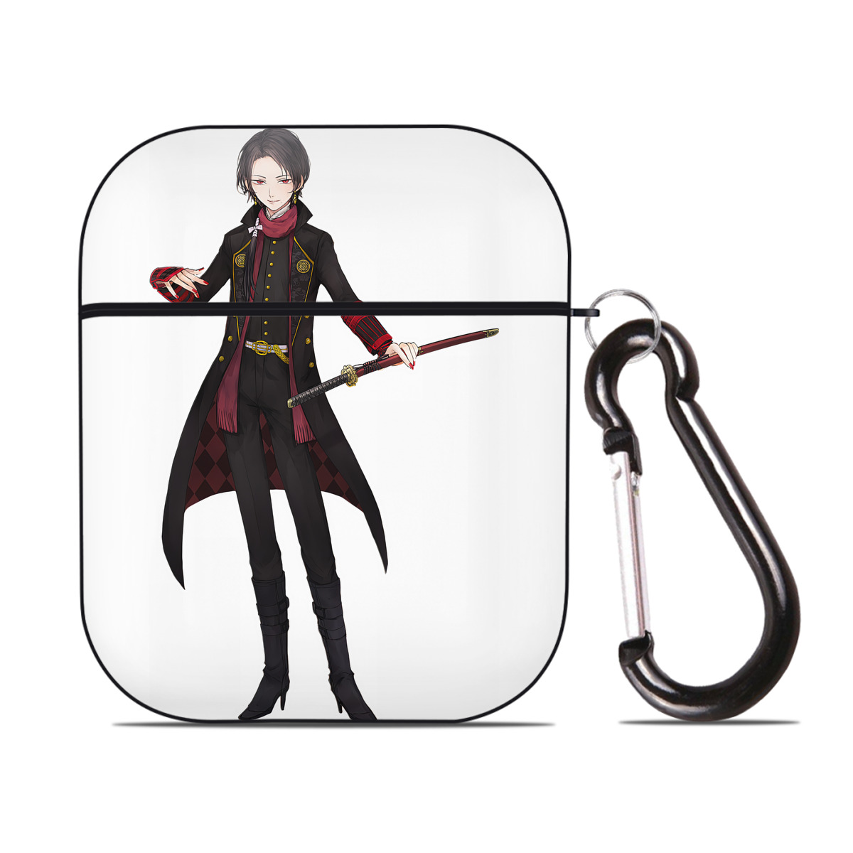 （画像用） 刀剣乱舞 Touken Ranbu AirPods 第2世代保護ケース ハードシェル ブラック 耐衝撃・防指紋・カラビナ付き