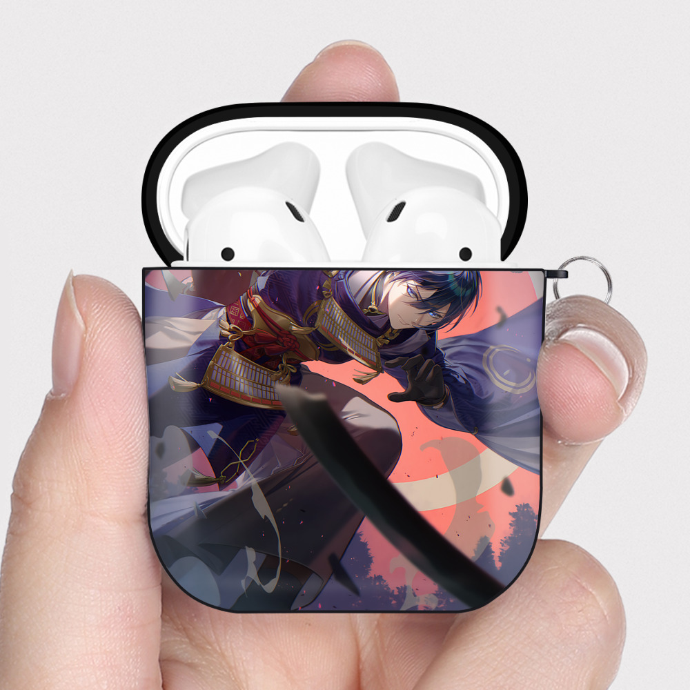 （画像用） 刀剣乱舞 Touken Ranbu AirPods 第2世代保護ケース ハードシェル ブラック 耐衝撃・防指紋・カラビナ付き