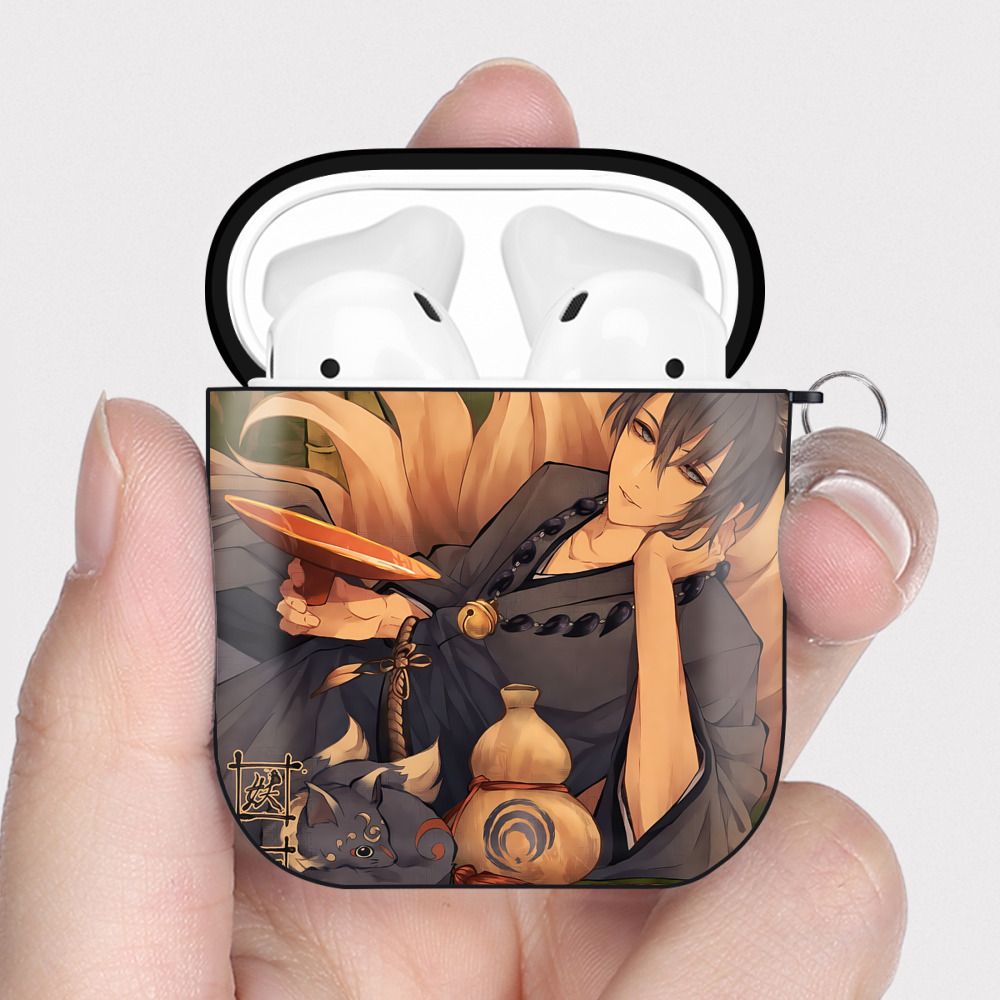（画像用） 刀剣乱舞 Touken Ranbu AirPods 第2世代保護ケース ハードシェル ブラック 耐衝撃・防指紋・カラビナ付き