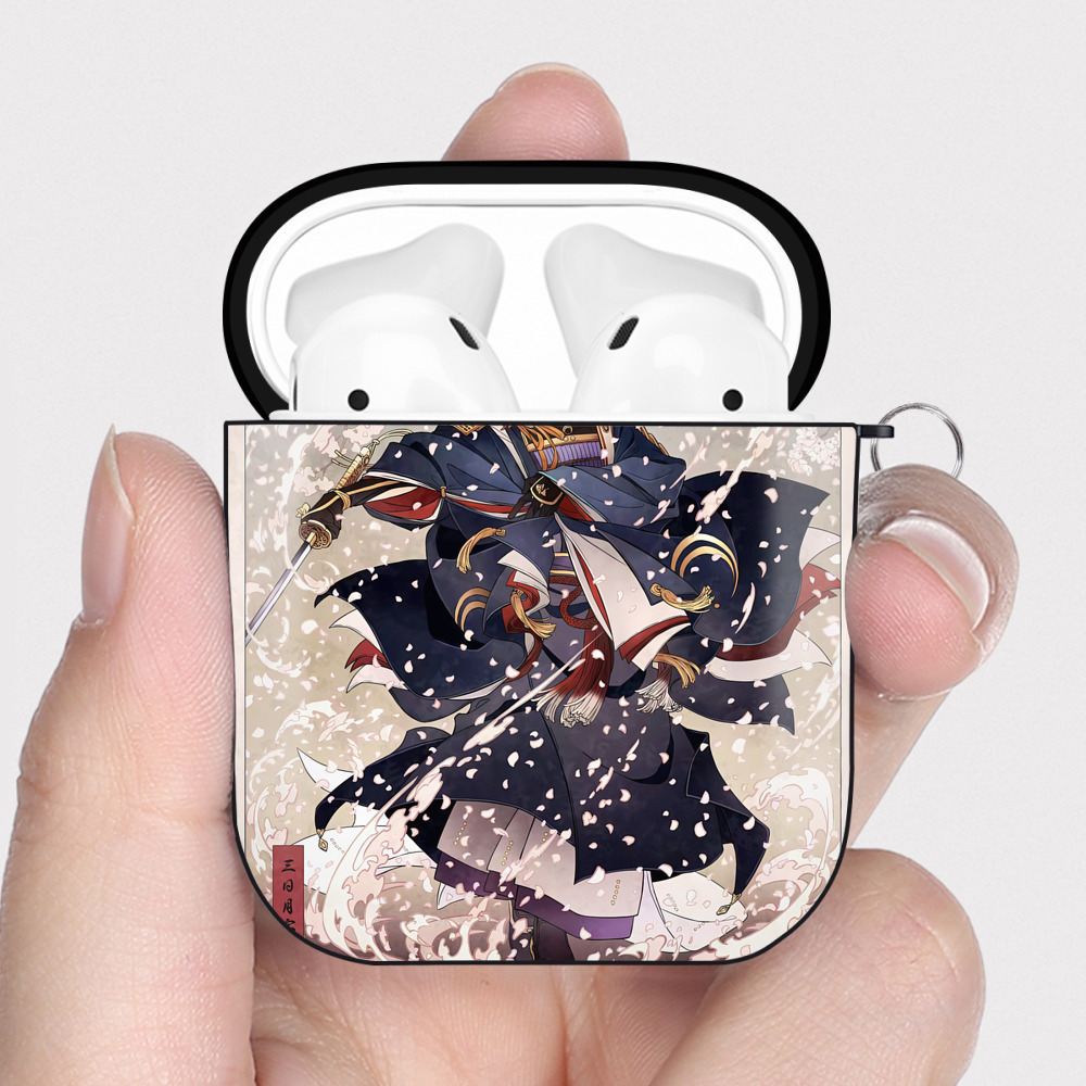 （画像用） 刀剣乱舞 Touken Ranbu AirPods 第2世代保護ケース ハードシェル ブラック 耐衝撃・防指紋・カラビナ付き
