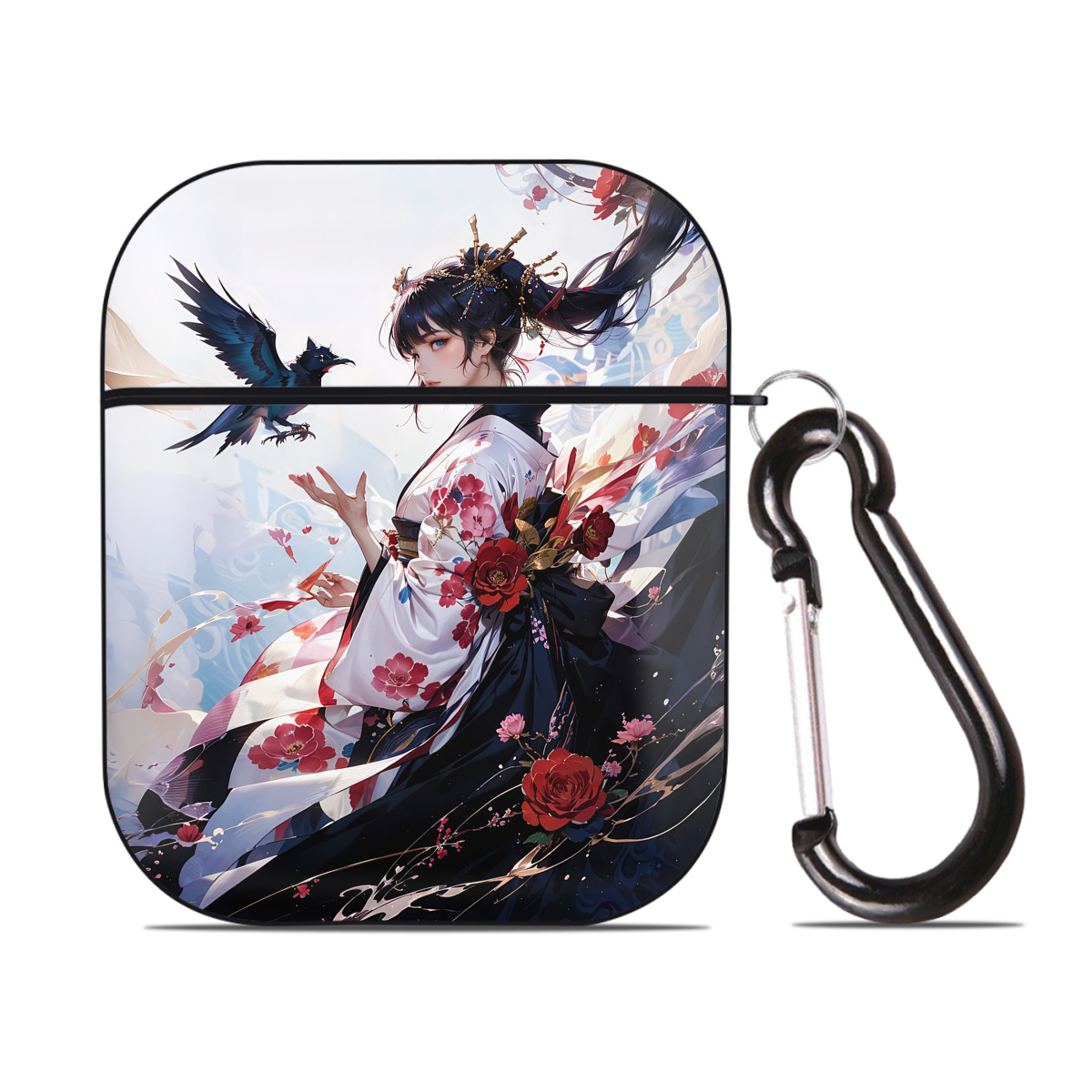 （画像用） 刀剣乱舞 Touken Ranbu AirPods 第2世代保護ケース ハードシェル ブラック 耐衝撃・防指紋・カラビナ付き