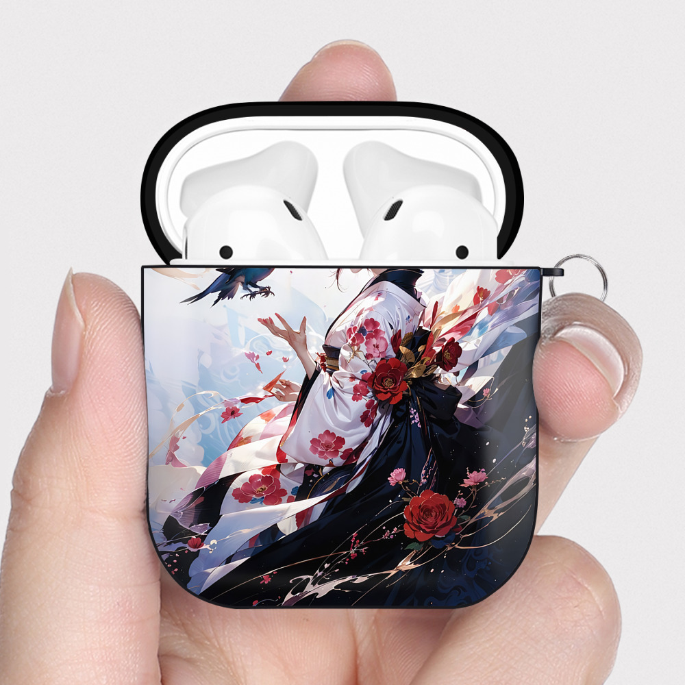 （画像用） 刀剣乱舞 Touken Ranbu AirPods 第2世代保護ケース ハードシェル ブラック 耐衝撃・防指紋・カラビナ付き
