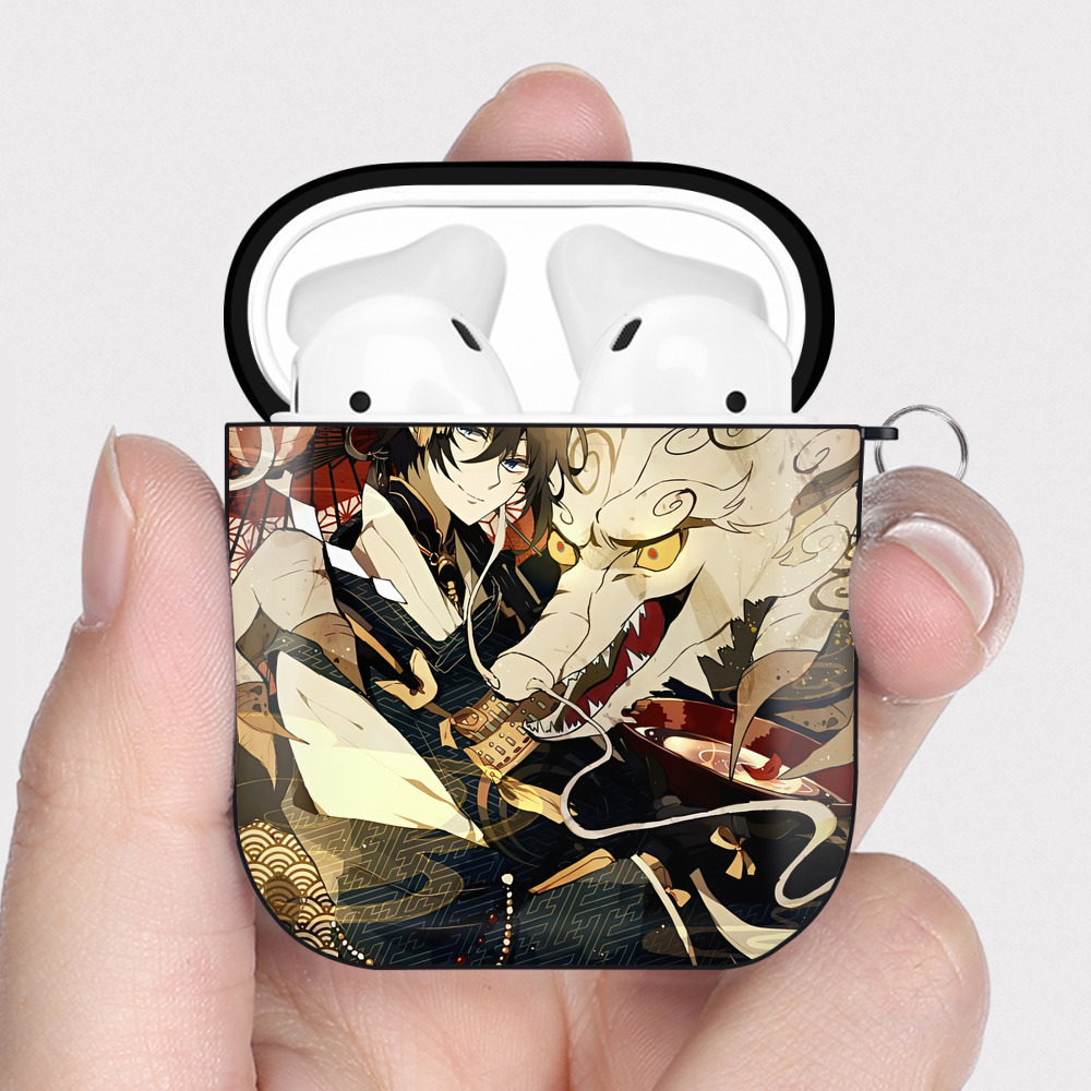（画像用） 刀剣乱舞 Touken Ranbu AirPods 第2世代保護ケース ハードシェル ブラック 耐衝撃・防指紋・カラビナ付き