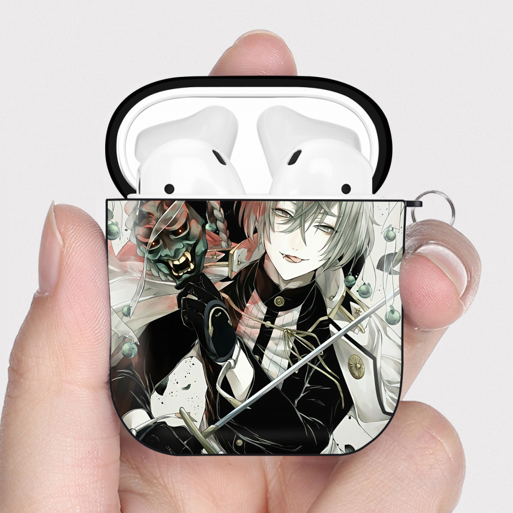 （画像用） 刀剣乱舞 Touken Ranbu AirPods 第2世代保護ケース ハードシェル ブラック 耐衝撃・防指紋・カラビナ付き