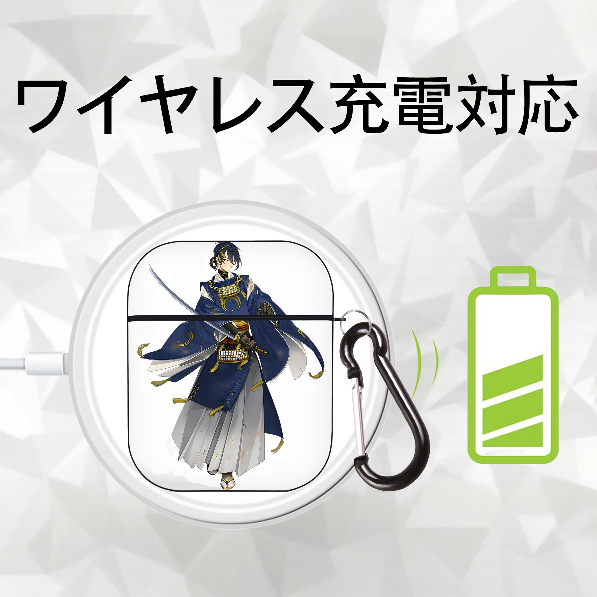 刀剣乱舞 Touken Ranbu AirPods 第2世代保護ケース ハードシェル ブラック 耐衝撃・防指紋・カラビナ付き