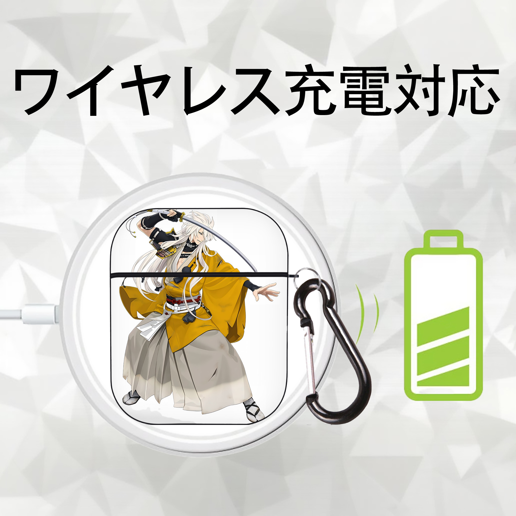 刀剣乱舞 Touken Ranbu AirPods 第2世代保護ケース ハードシェル ブラック 耐衝撃・防指紋・カラビナ付き