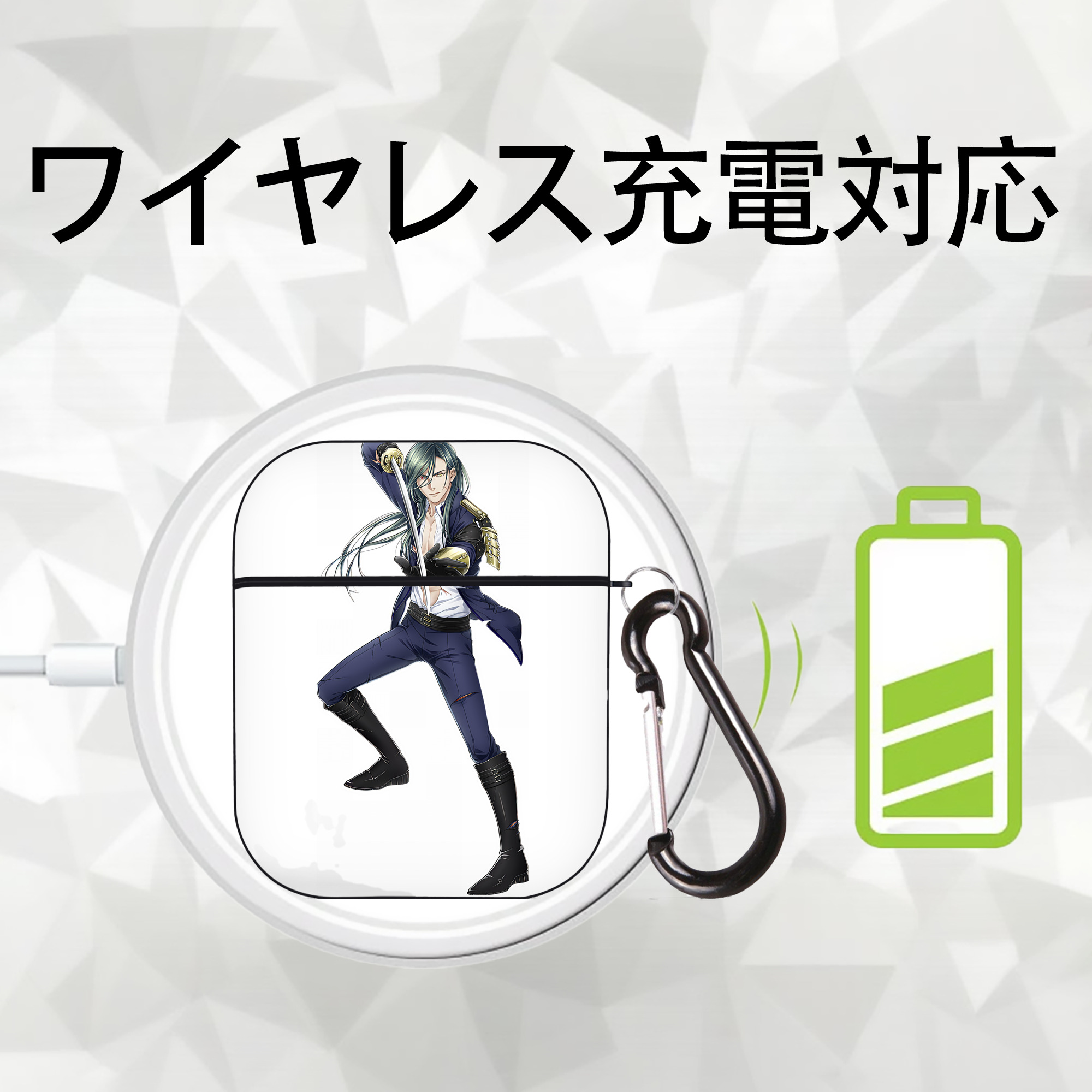 刀剣乱舞 Touken Ranbu AirPods 第2世代保護ケース ハードシェル ブラック 耐衝撃・防指紋・カラビナ付き