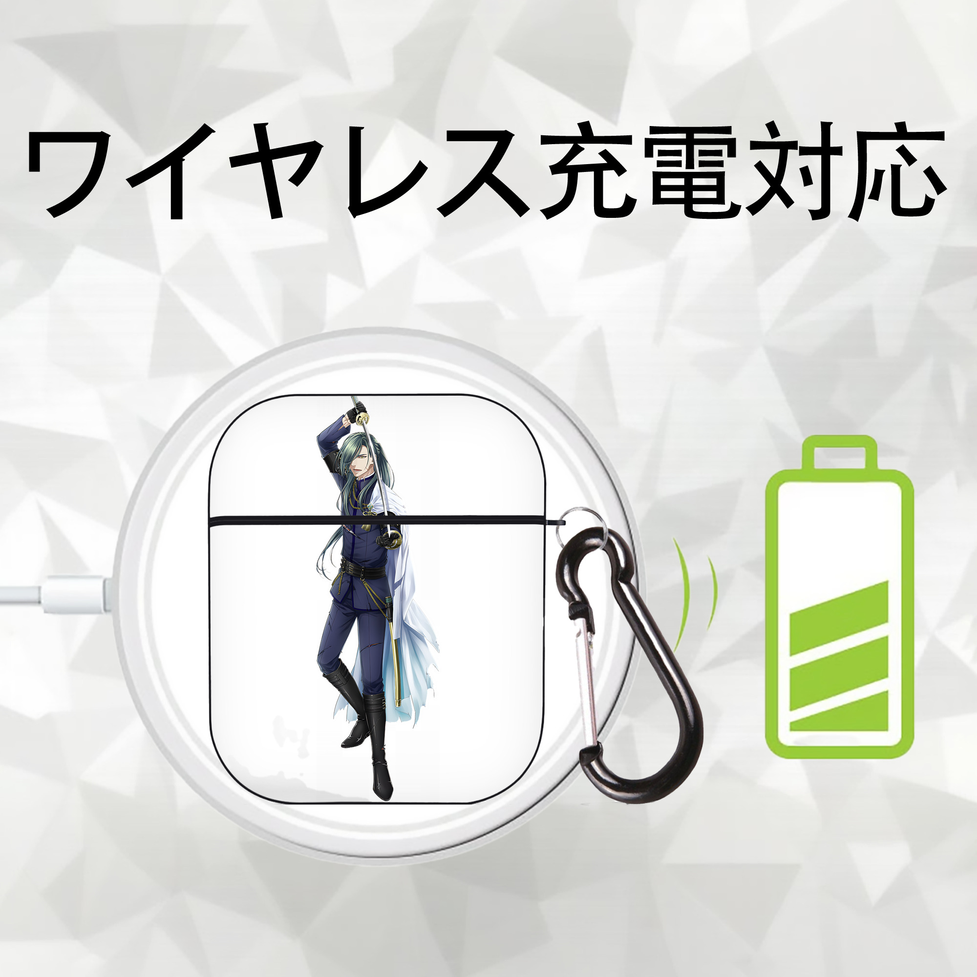 刀剣乱舞 Touken Ranbu AirPods 第2世代保護ケース ハードシェル ブラック 耐衝撃・防指紋・カラビナ付き