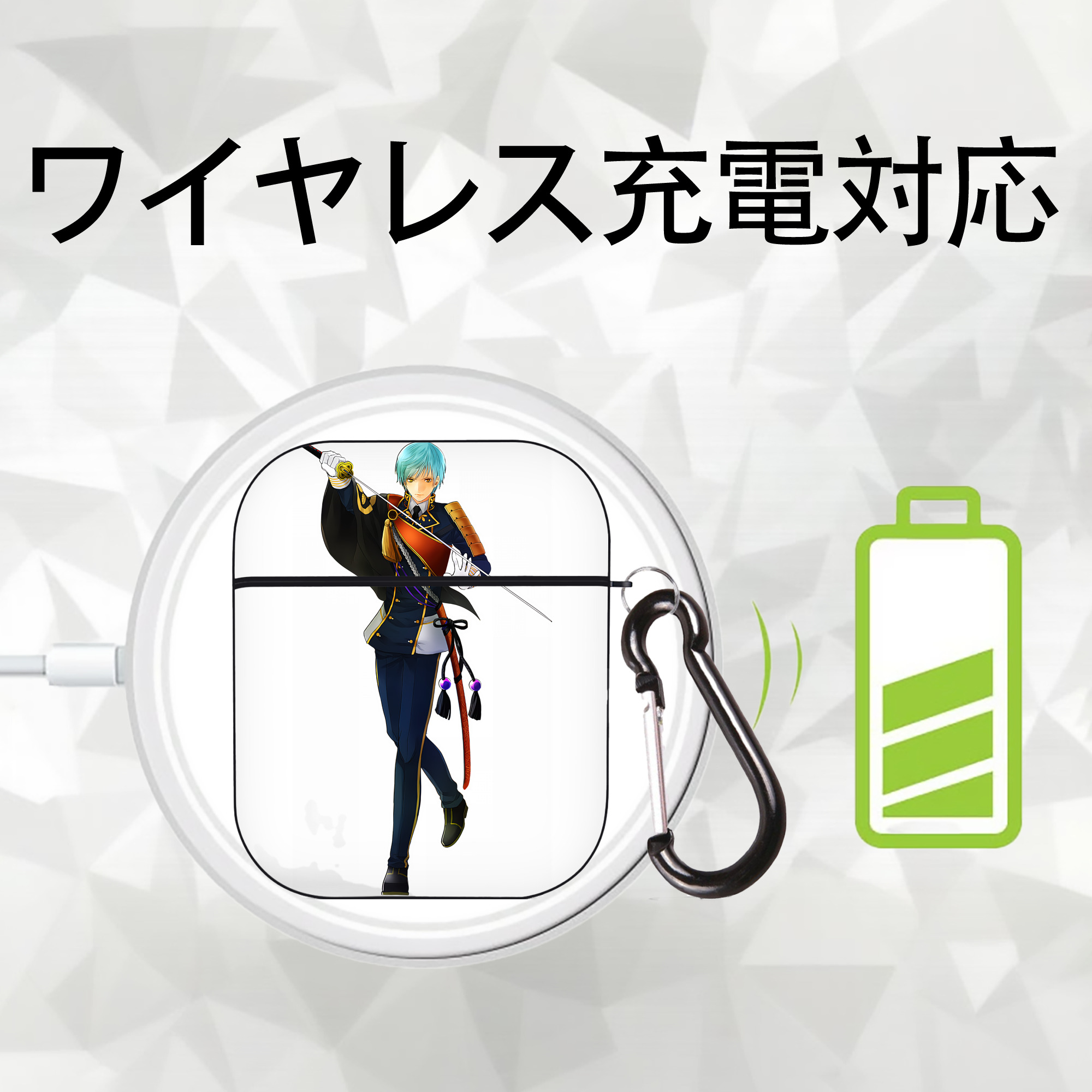 刀剣乱舞 Touken Ranbu AirPods 第2世代保護ケース ハードシェル ブラック 耐衝撃・防指紋・カラビナ付き