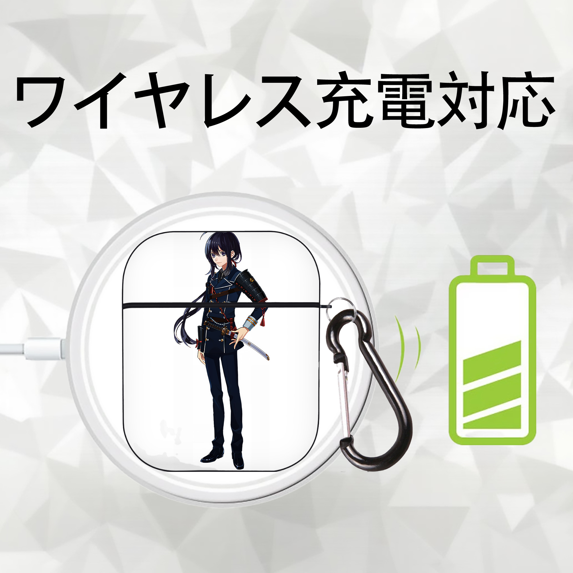 刀剣乱舞 Touken Ranbu AirPods 第2世代保護ケース ハードシェル ブラック 耐衝撃・防指紋・カラビナ付き