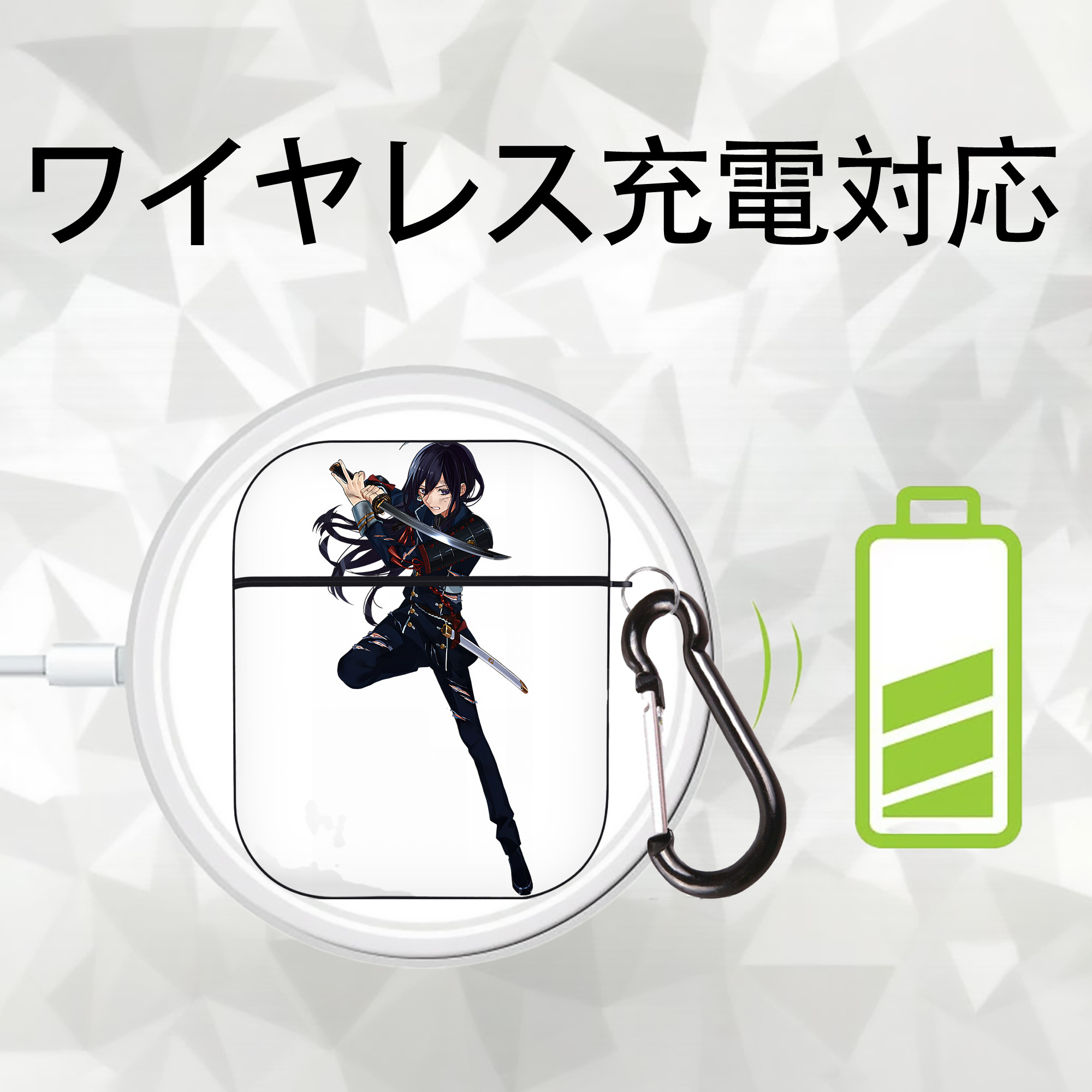 刀剣乱舞 Touken Ranbu AirPods 第2世代保護ケース ハードシェル ブラック 耐衝撃・防指紋・カラビナ付き