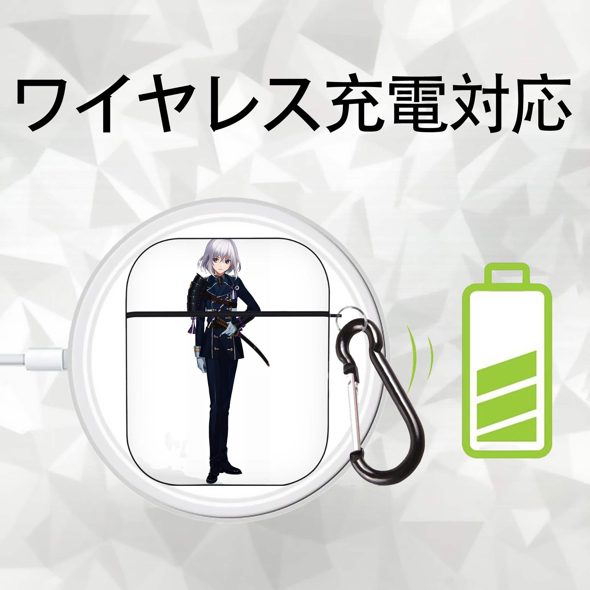 刀剣乱舞 Touken Ranbu AirPods 第2世代保護ケース ハードシェル ブラック 耐衝撃・防指紋・カラビナ付き