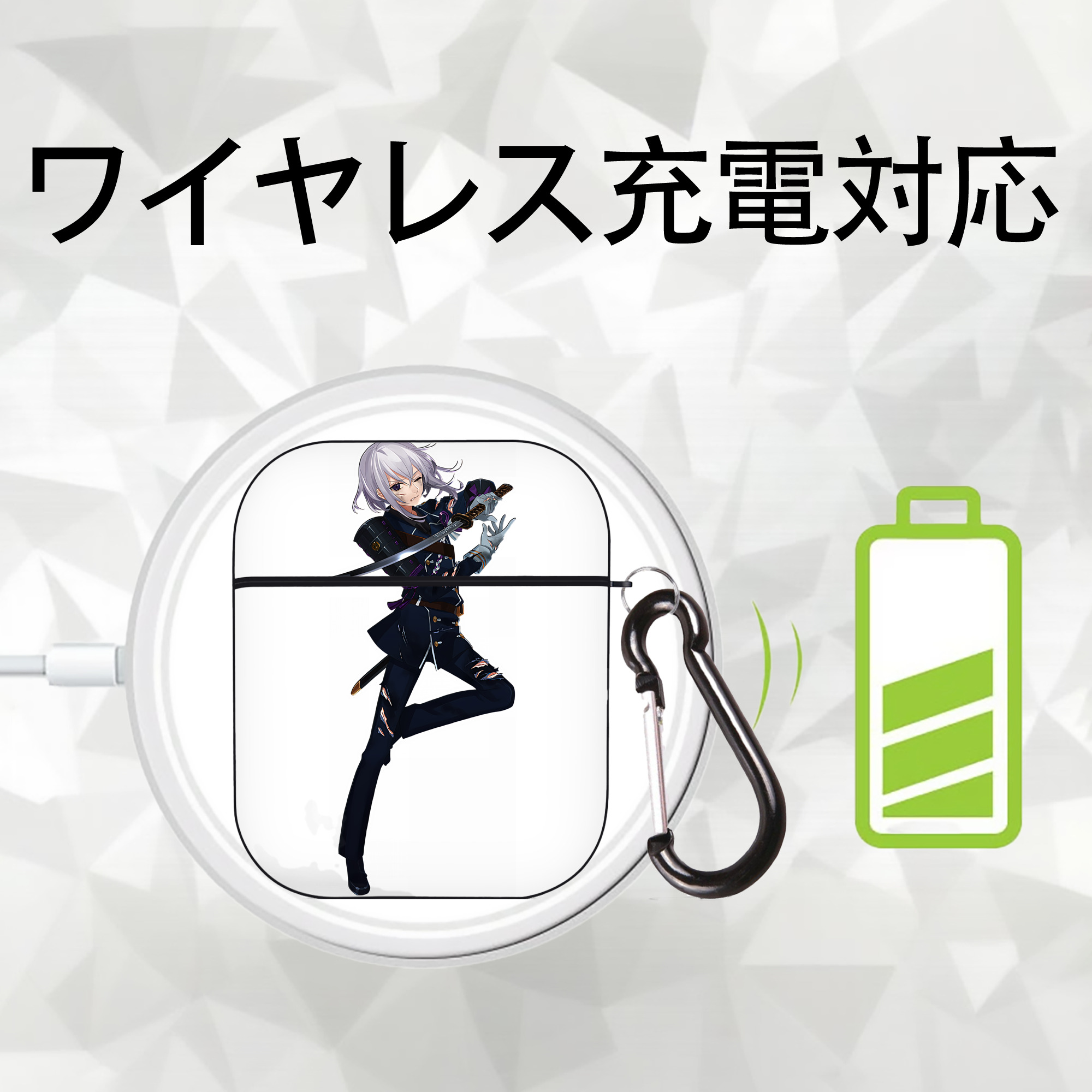 刀剣乱舞 Touken Ranbu AirPods 第2世代保護ケース ハードシェル ブラック 耐衝撃・防指紋・カラビナ付き