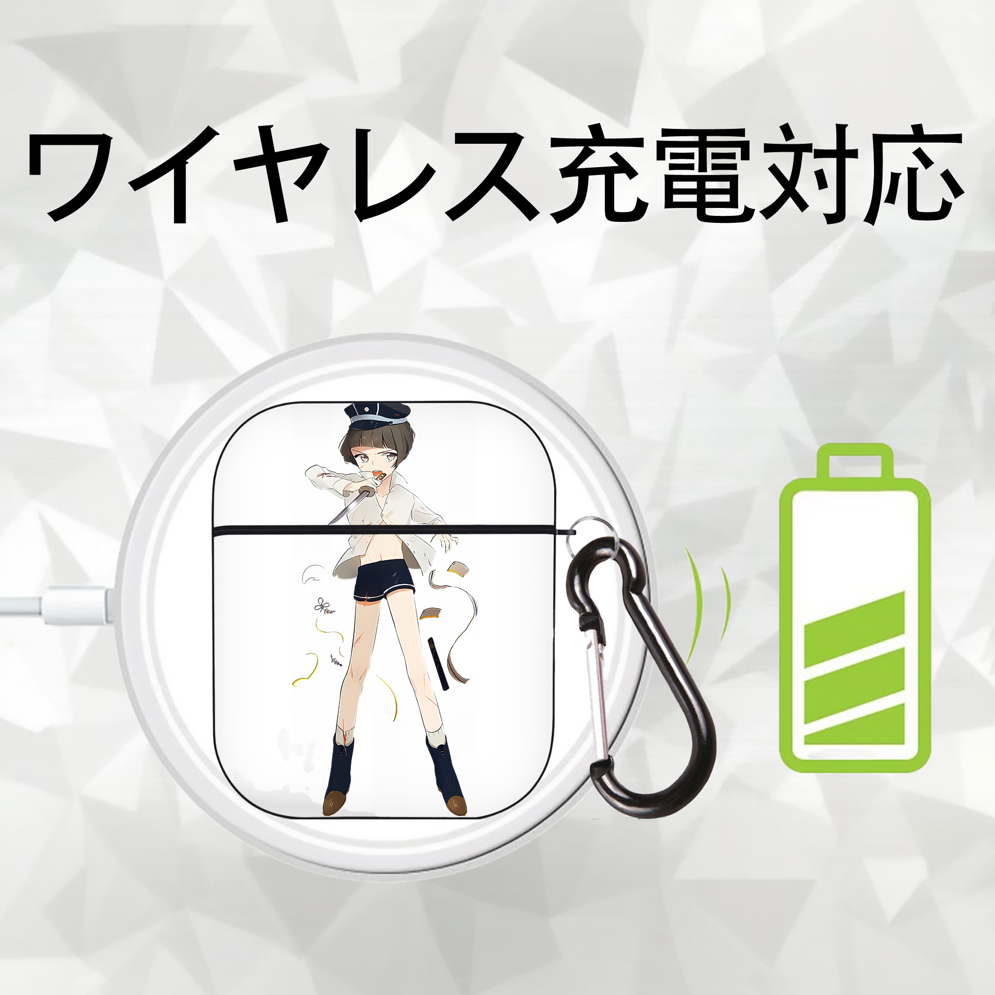 刀剣乱舞 Touken Ranbu AirPods 第2世代保護ケース ハードシェル ブラック 耐衝撃・防指紋・カラビナ付き