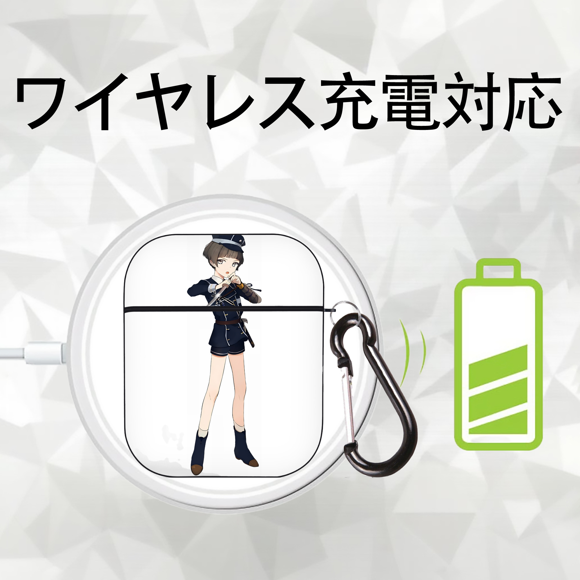 刀剣乱舞 Touken Ranbu AirPods 第2世代保護ケース ハードシェル ブラック 耐衝撃・防指紋・カラビナ付き