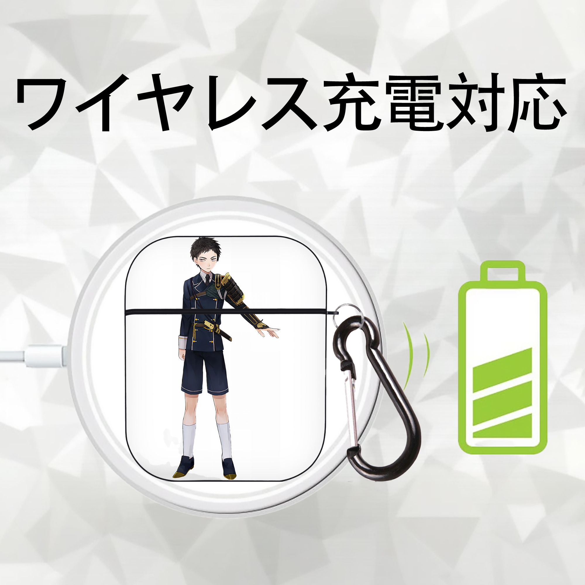 刀剣乱舞 Touken Ranbu AirPods 第2世代保護ケース ハードシェル ブラック 耐衝撃・防指紋・カラビナ付き