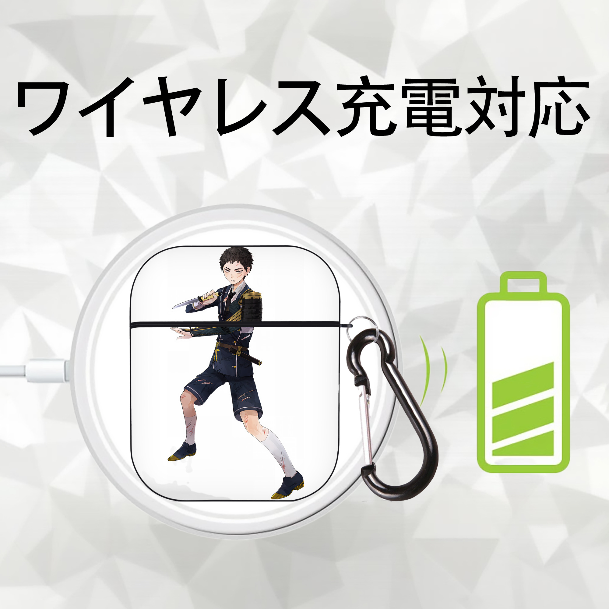 刀剣乱舞 Touken Ranbu AirPods 第2世代保護ケース ハードシェル ブラック 耐衝撃・防指紋・カラビナ付き