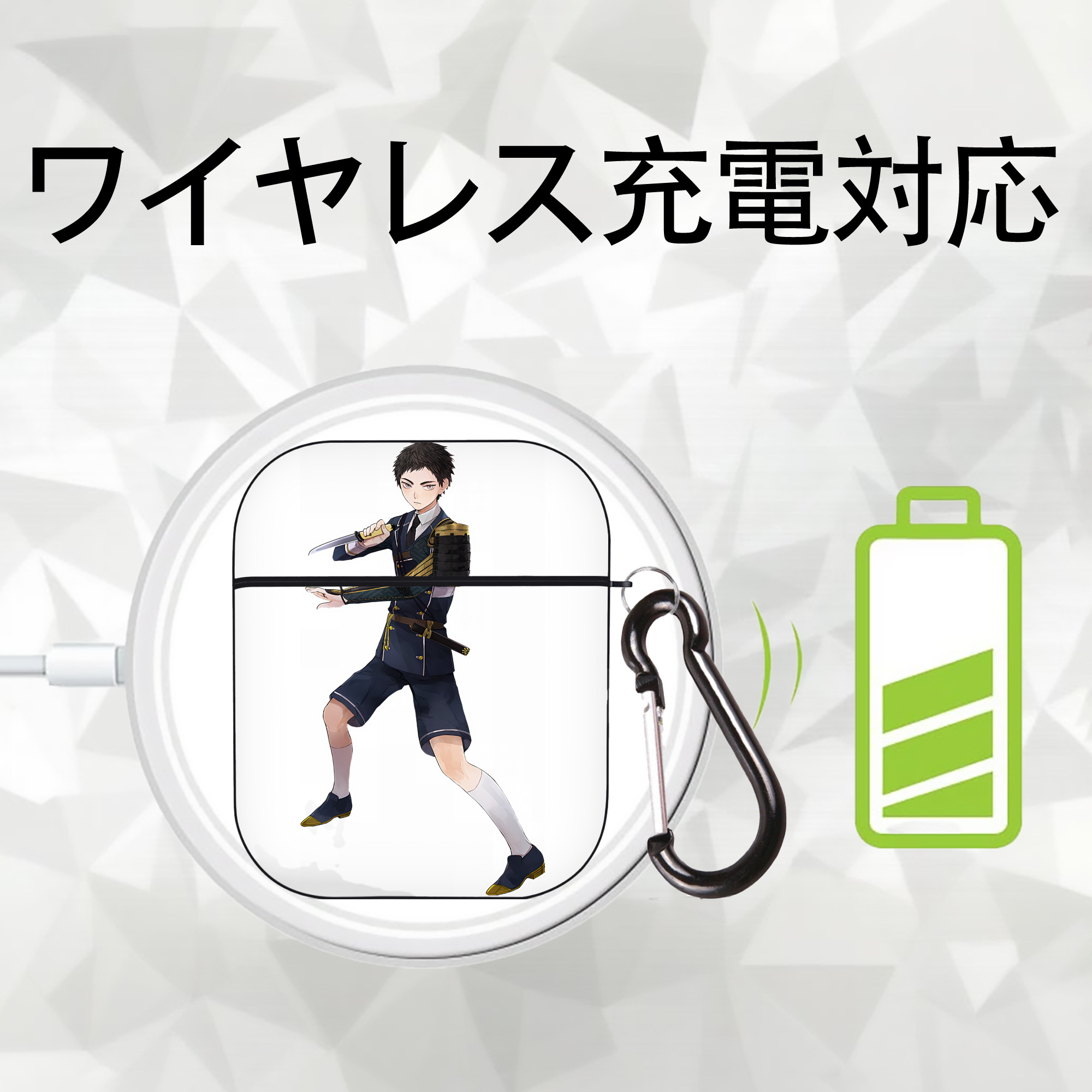 刀剣乱舞 Touken Ranbu AirPods 第2世代保護ケース ハードシェル ブラック 耐衝撃・防指紋・カラビナ付き