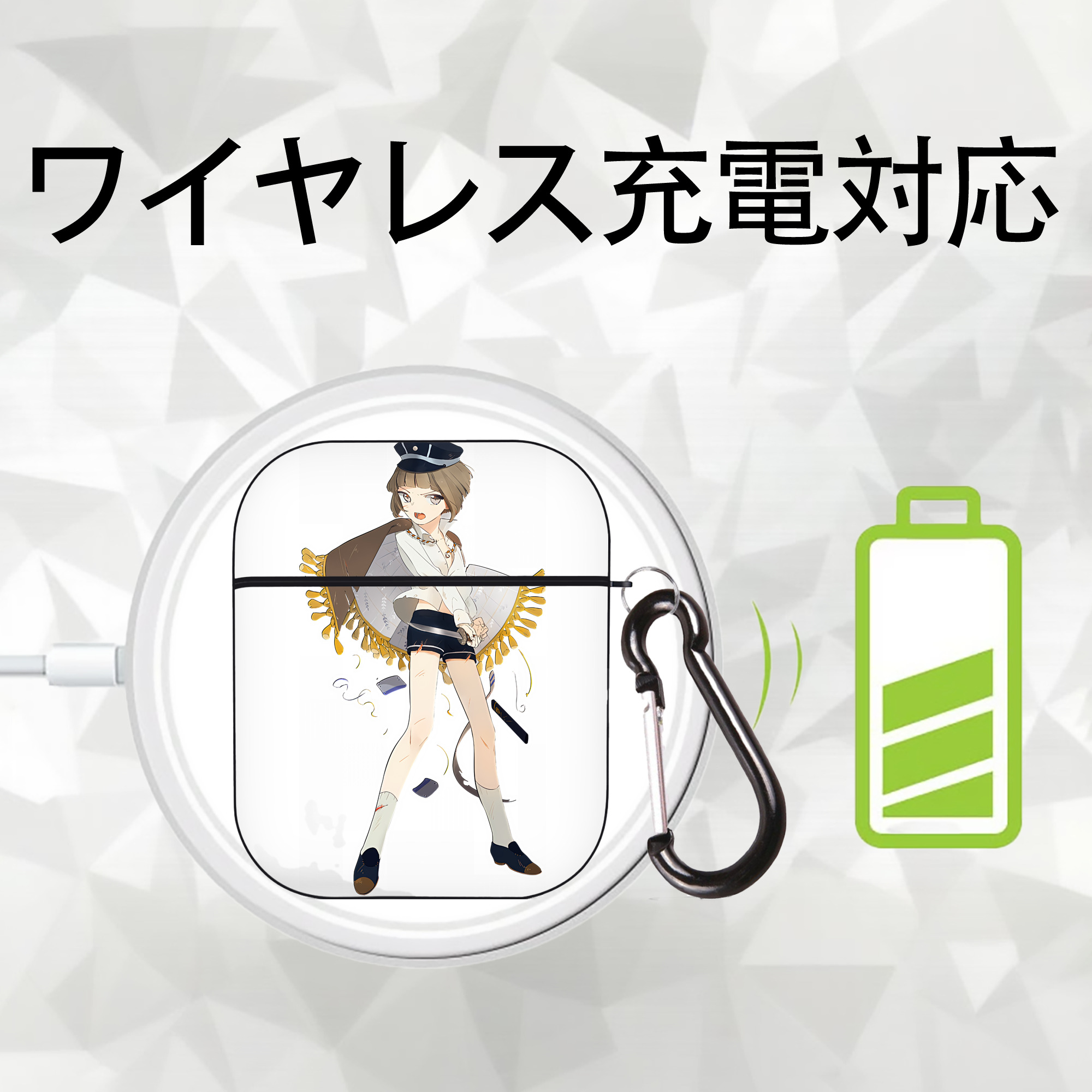 刀剣乱舞 Touken Ranbu AirPods 第2世代保護ケース ハードシェル ブラック 耐衝撃・防指紋・カラビナ付き