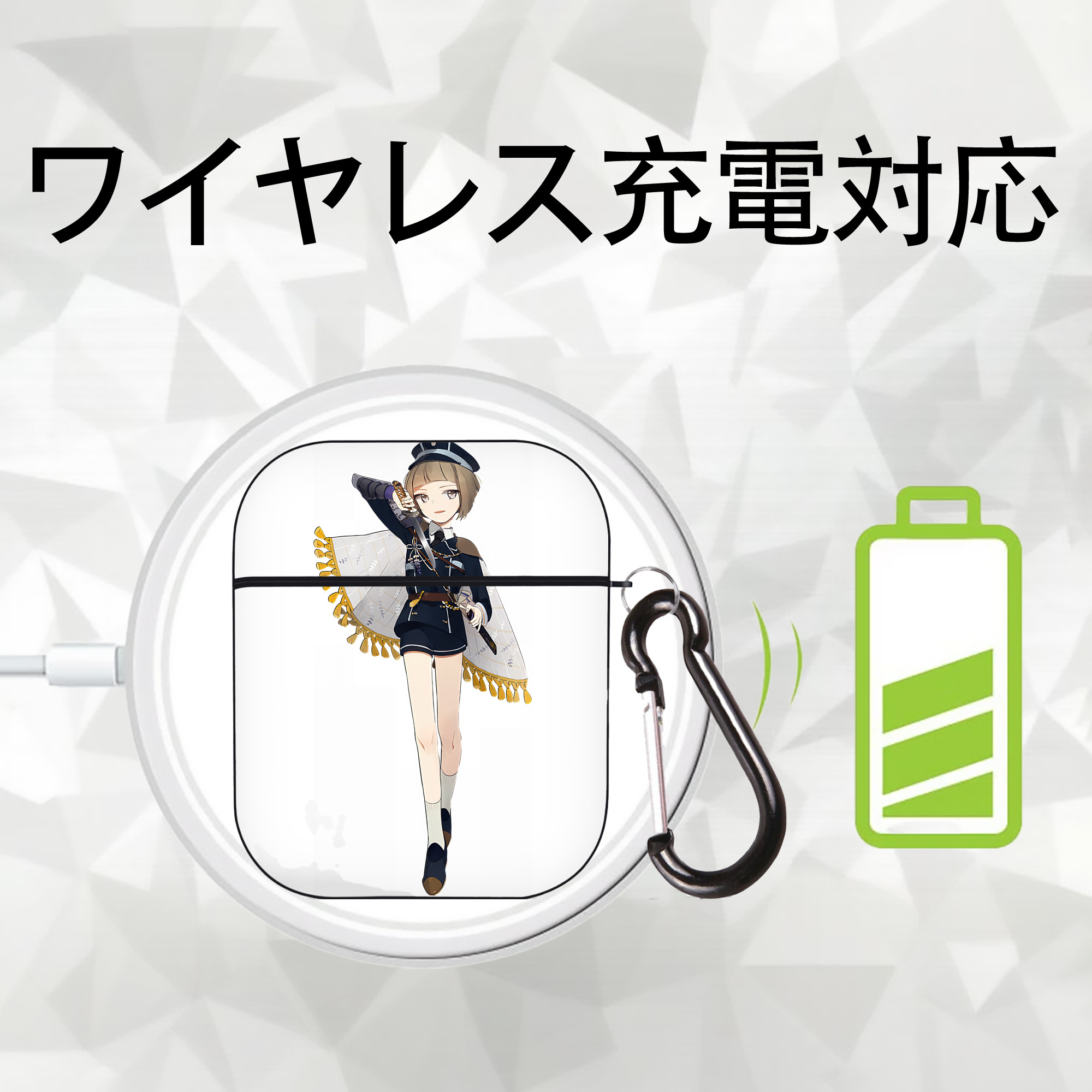 刀剣乱舞 Touken Ranbu AirPods 第2世代保護ケース ハードシェル ブラック 耐衝撃・防指紋・カラビナ付き