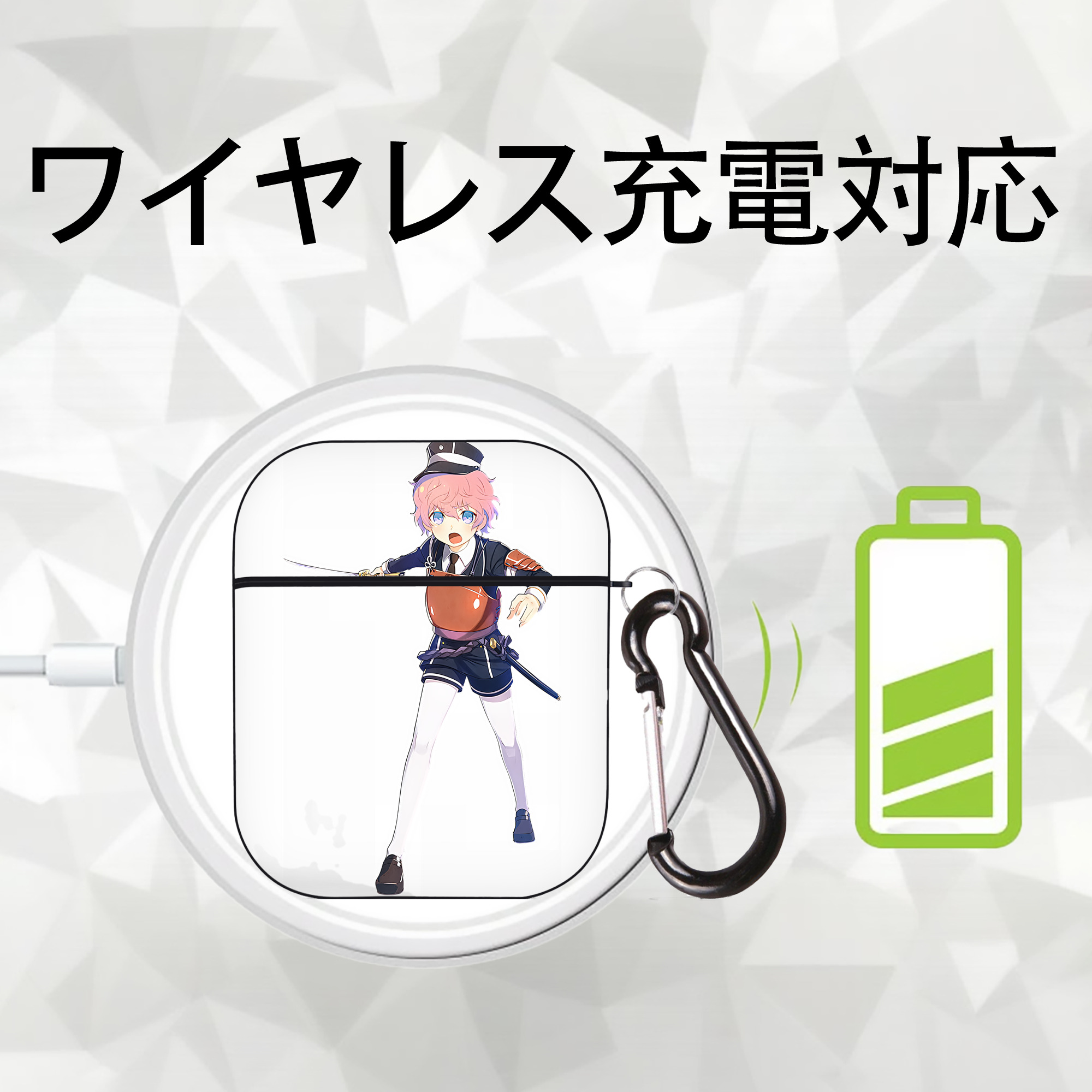 刀剣乱舞 Touken Ranbu AirPods 第2世代保護ケース ハードシェル ブラック 耐衝撃・防指紋・カラビナ付き