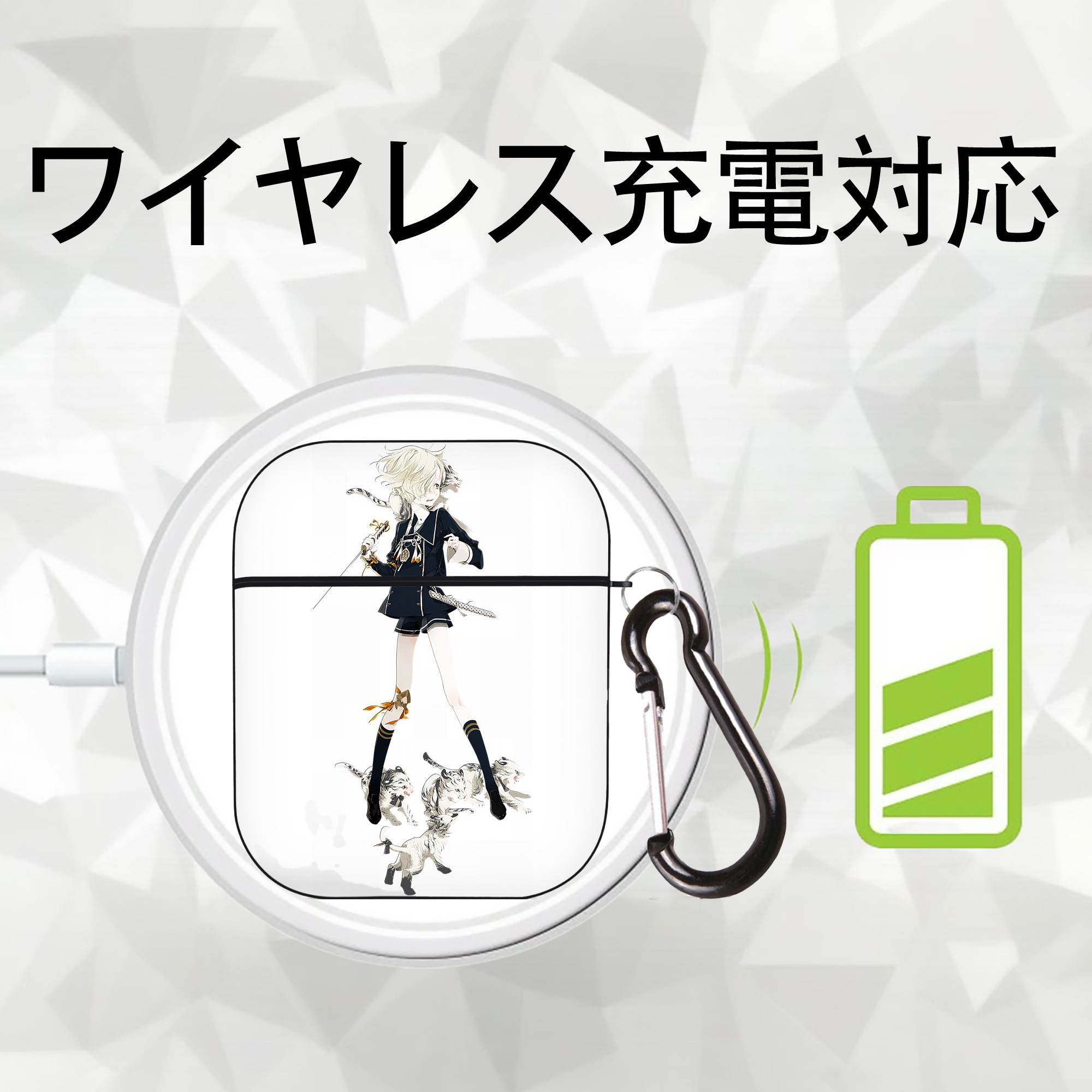 刀剣乱舞 Touken Ranbu AirPods 第2世代保護ケース ハードシェル ブラック 耐衝撃・防指紋・カラビナ付き