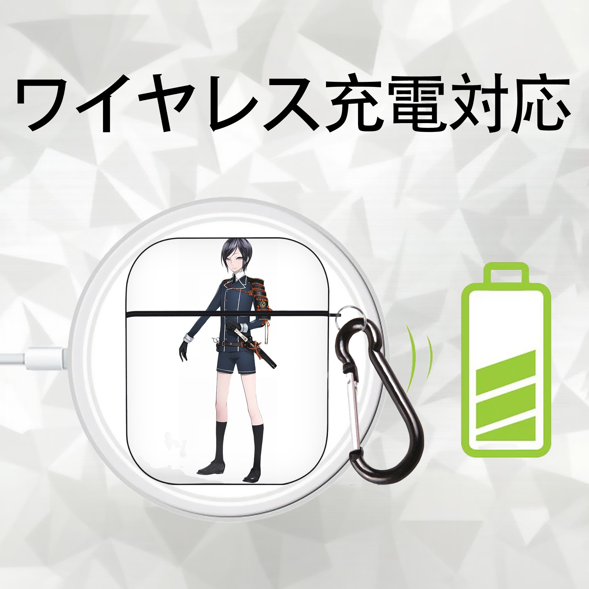 刀剣乱舞 Touken Ranbu AirPods 第2世代保護ケース ハードシェル ブラック 耐衝撃・防指紋・カラビナ付き