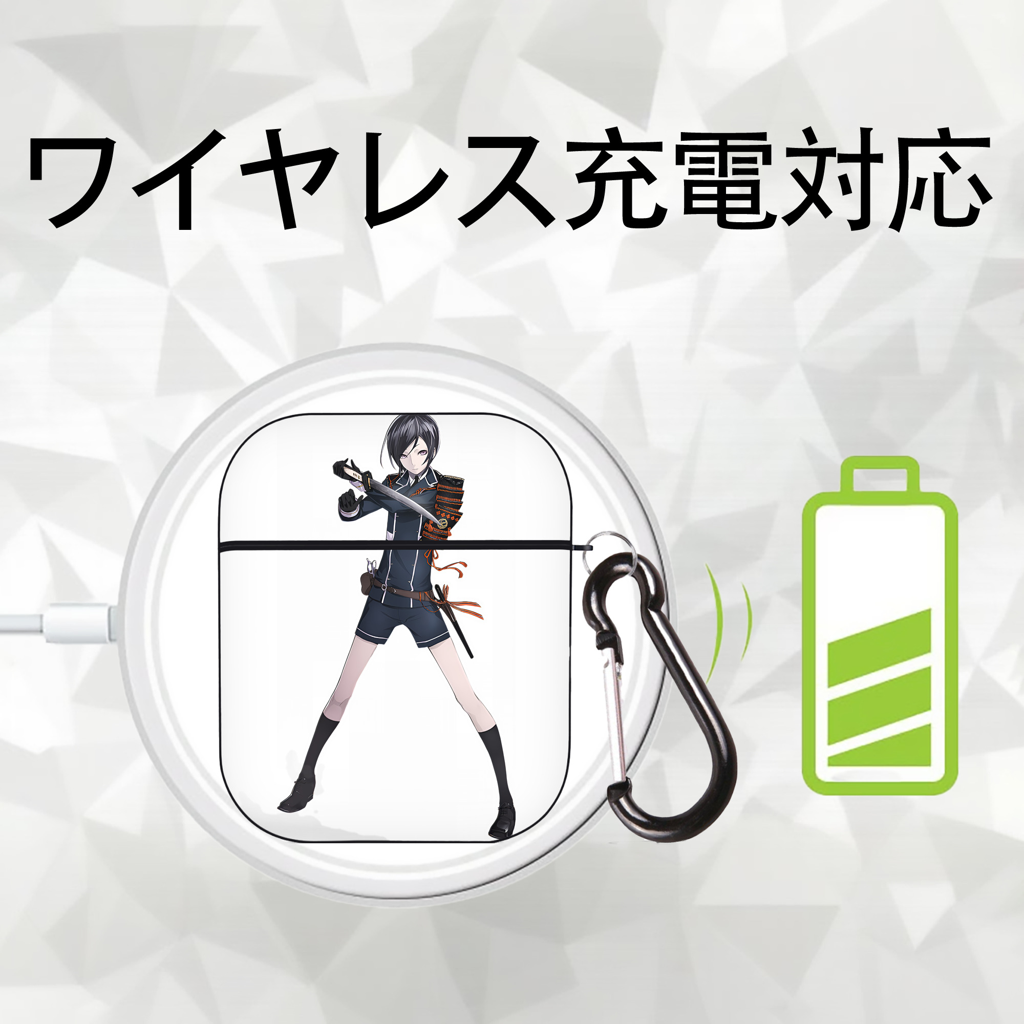 刀剣乱舞 Touken Ranbu AirPods 第2世代保護ケース ハードシェル ブラック 耐衝撃・防指紋・カラビナ付き
