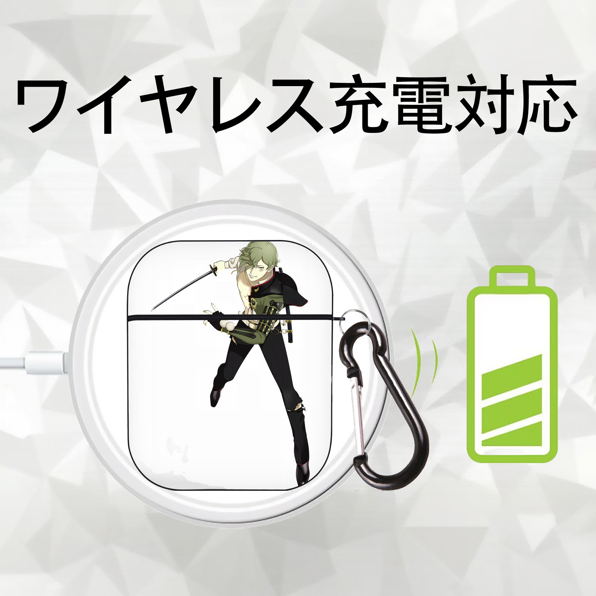 刀剣乱舞 Touken Ranbu AirPods 第2世代保護ケース ハードシェル ブラック 耐衝撃・防指紋・カラビナ付き