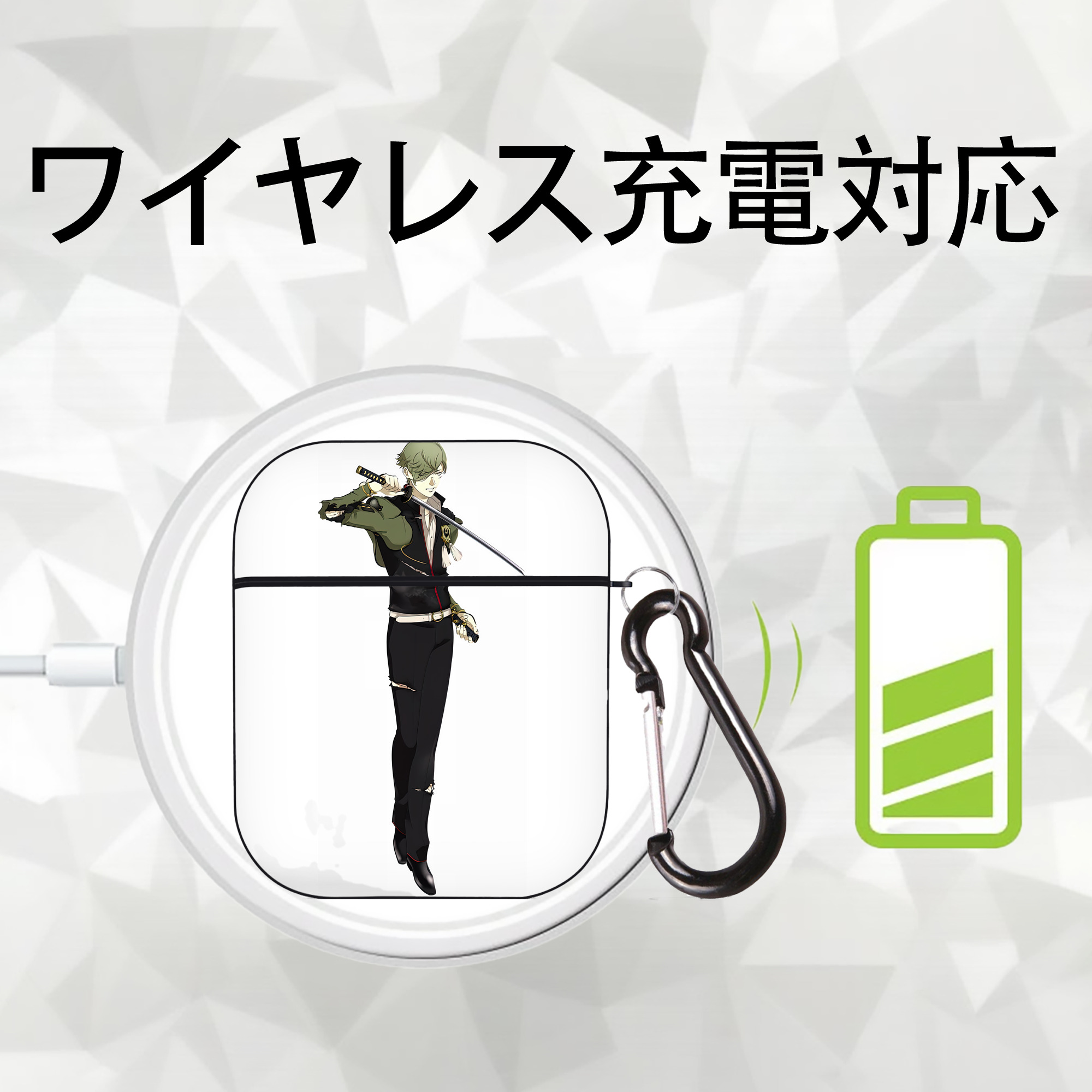 刀剣乱舞 Touken Ranbu AirPods 第2世代保護ケース ハードシェル ブラック 耐衝撃・防指紋・カラビナ付き