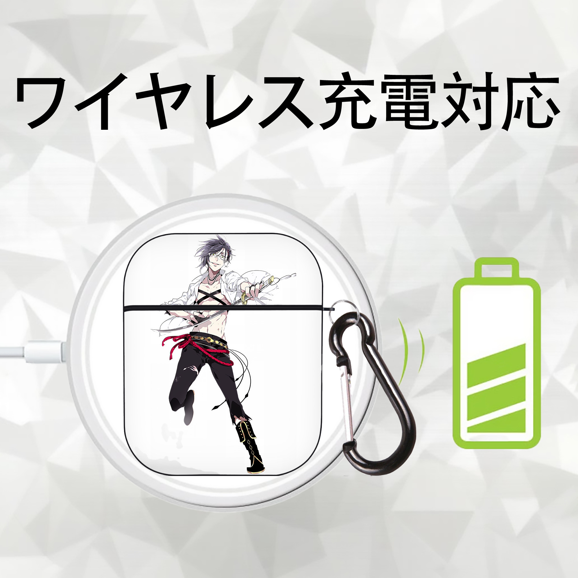 刀剣乱舞 Touken Ranbu AirPods 第2世代保護ケース ハードシェル ブラック 耐衝撃・防指紋・カラビナ付き